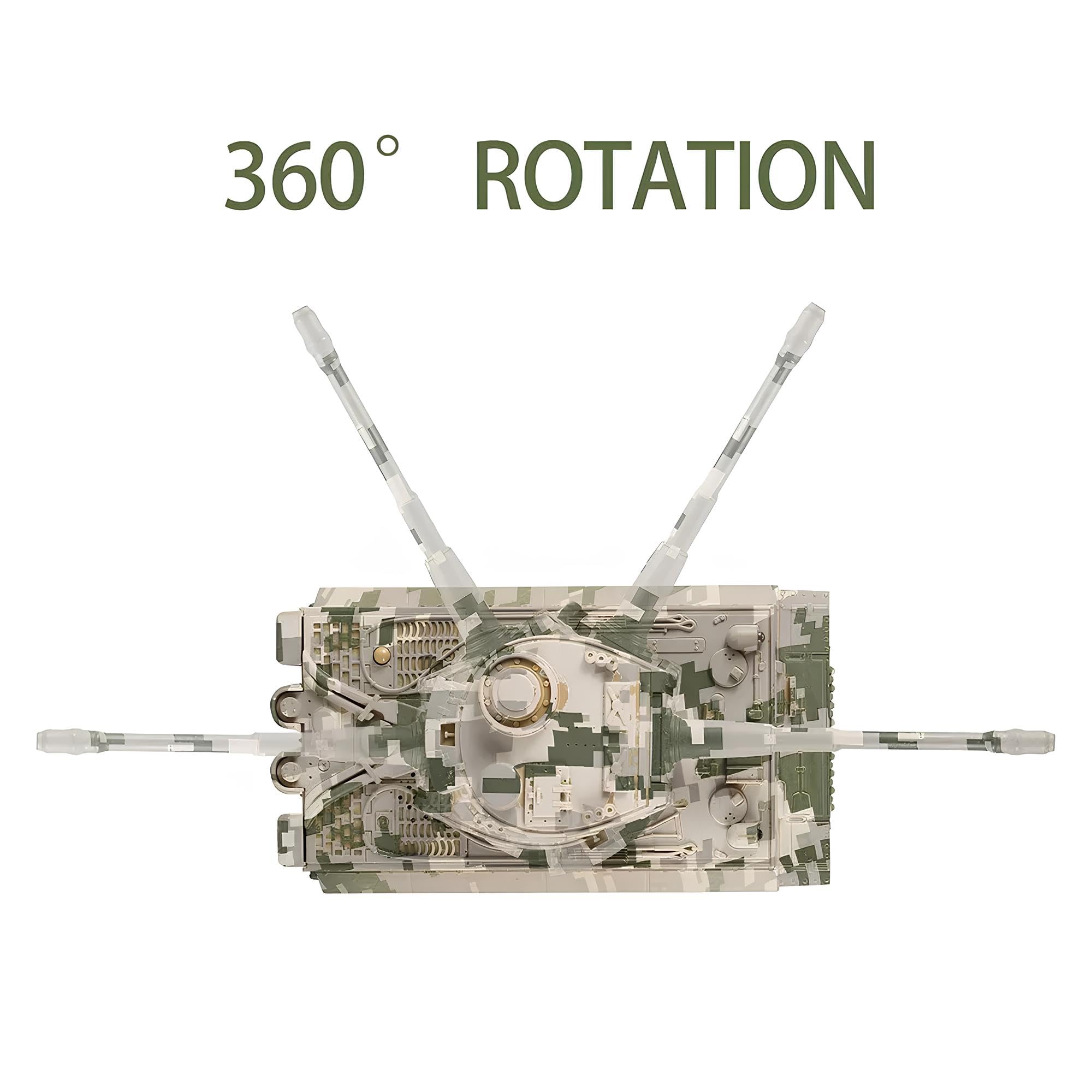 Carro Armato Radiocomandato Grande cm 28 con Luci Suoni Effetti Sonori Torretta Girevole 360° Battle Tank RC Veicolo Militare Camouflage Giocattolo