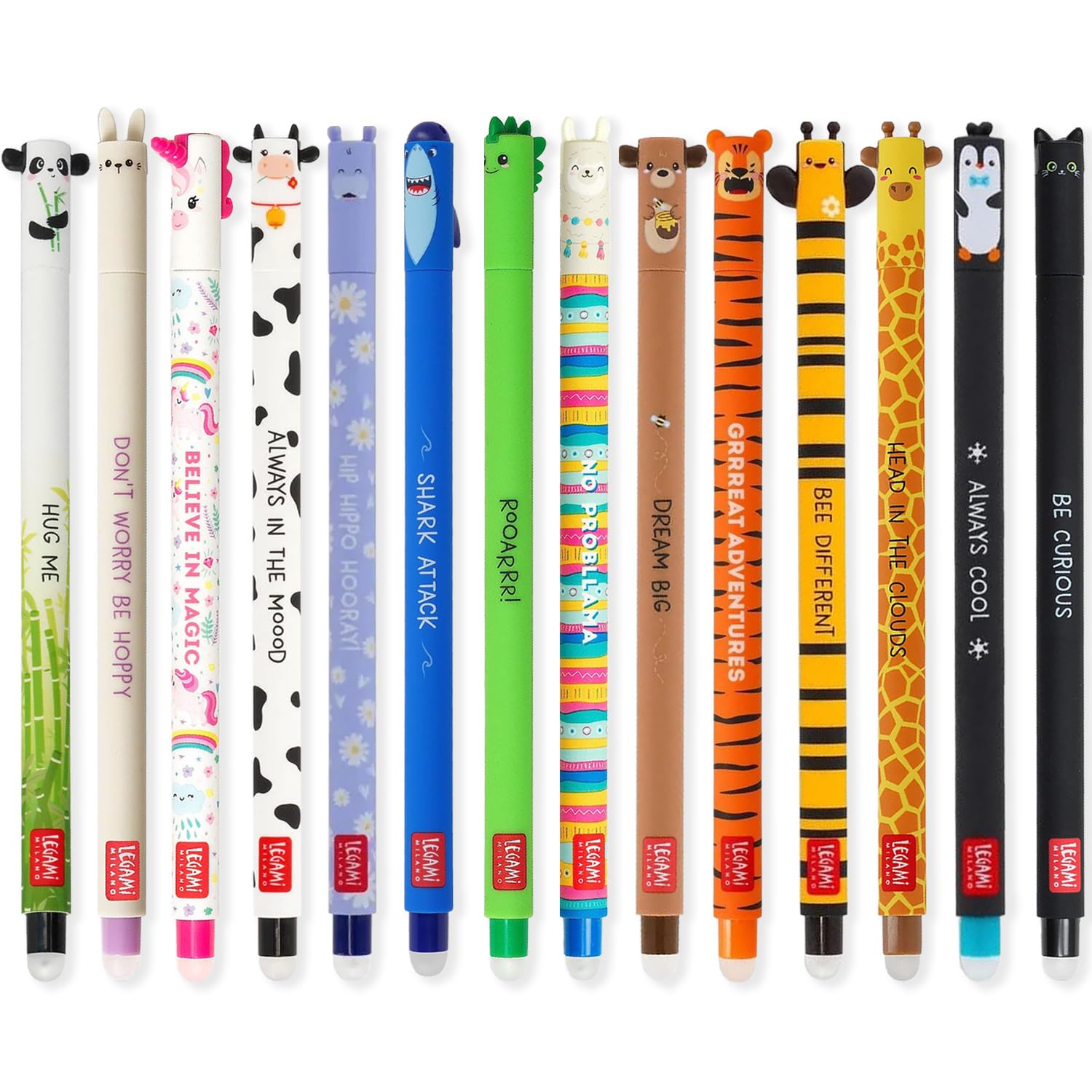 Crayon Legami Lot De 6 Stylos Gel Effaçables - 0.7mm - Formes Animaux ( Pingouin, Dinosaure, éléphant...) - Cadeau Fun Stylo Legami Tortue