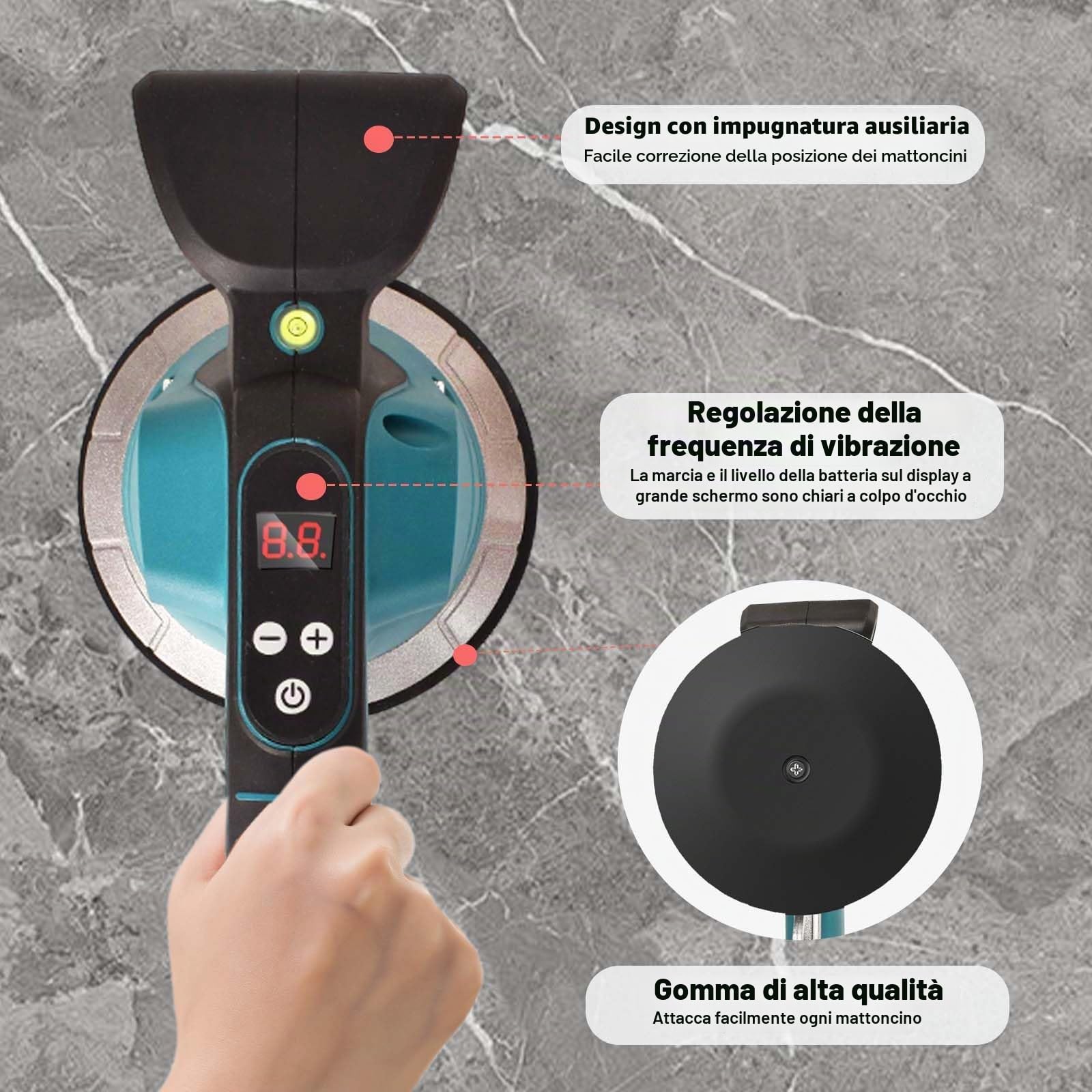 Vibratore per Piastrelle a Batteria, Compatibile Batteria Makita da 18 V 21V(Nessuna batteria), Livellatrice per Piastrelle, 10 Velocità Regolabili, Assorbimento da 200 kg, per la posa di piastrelle