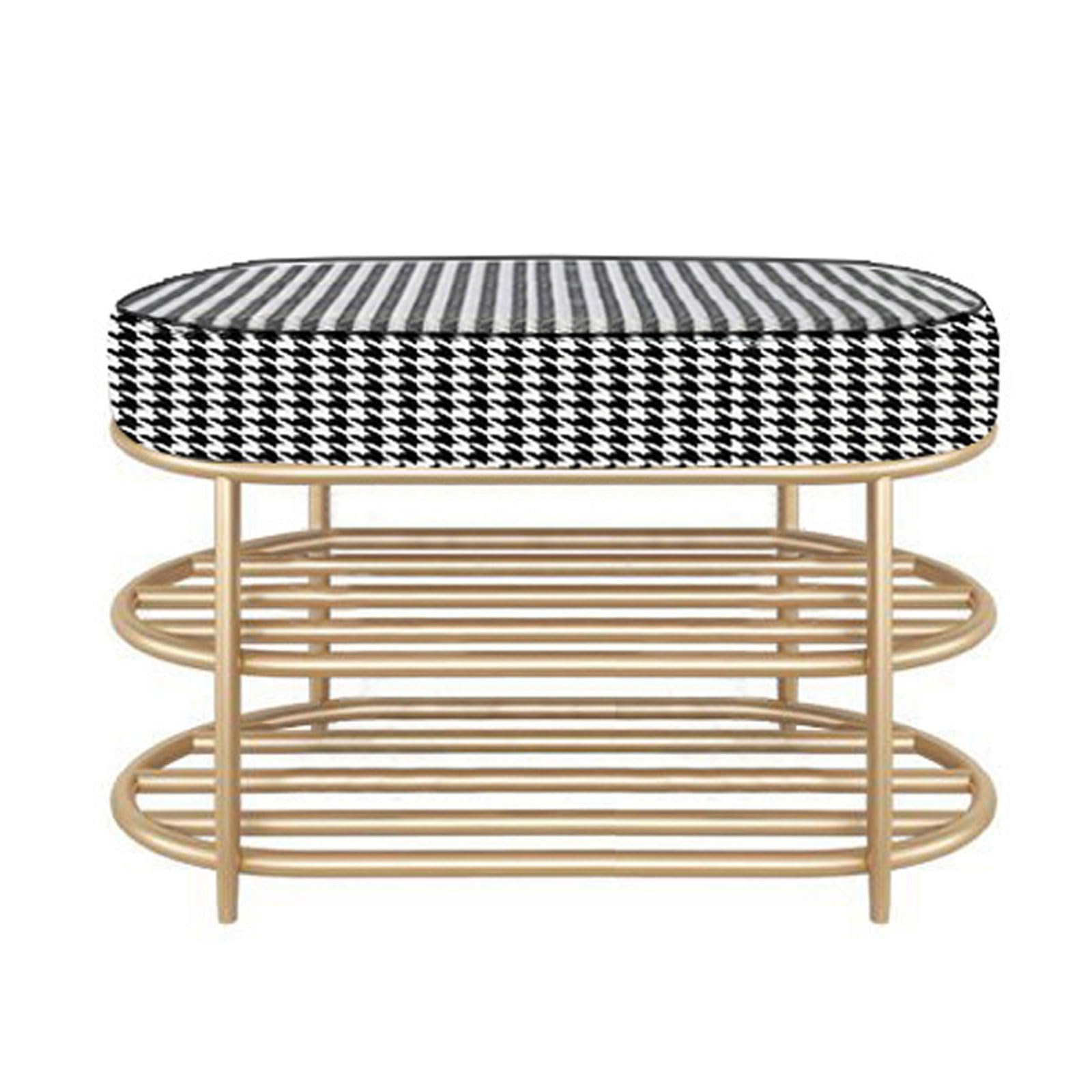 LWJSOCP Modern Metal Shoe Bench with Velvet Upholstered Seat and Storage Rack No Assembly Needed