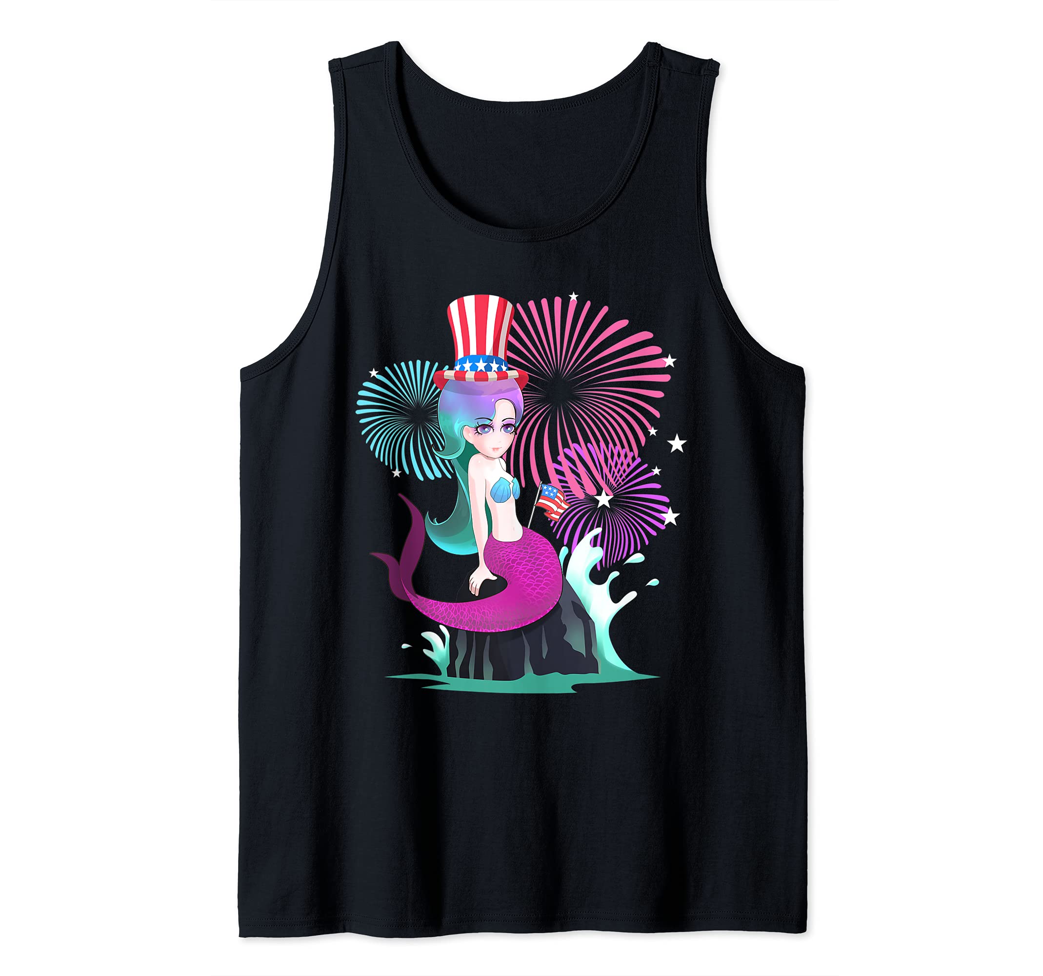 America 4th of July Independence Day Patriotic Mermaid Tank Top