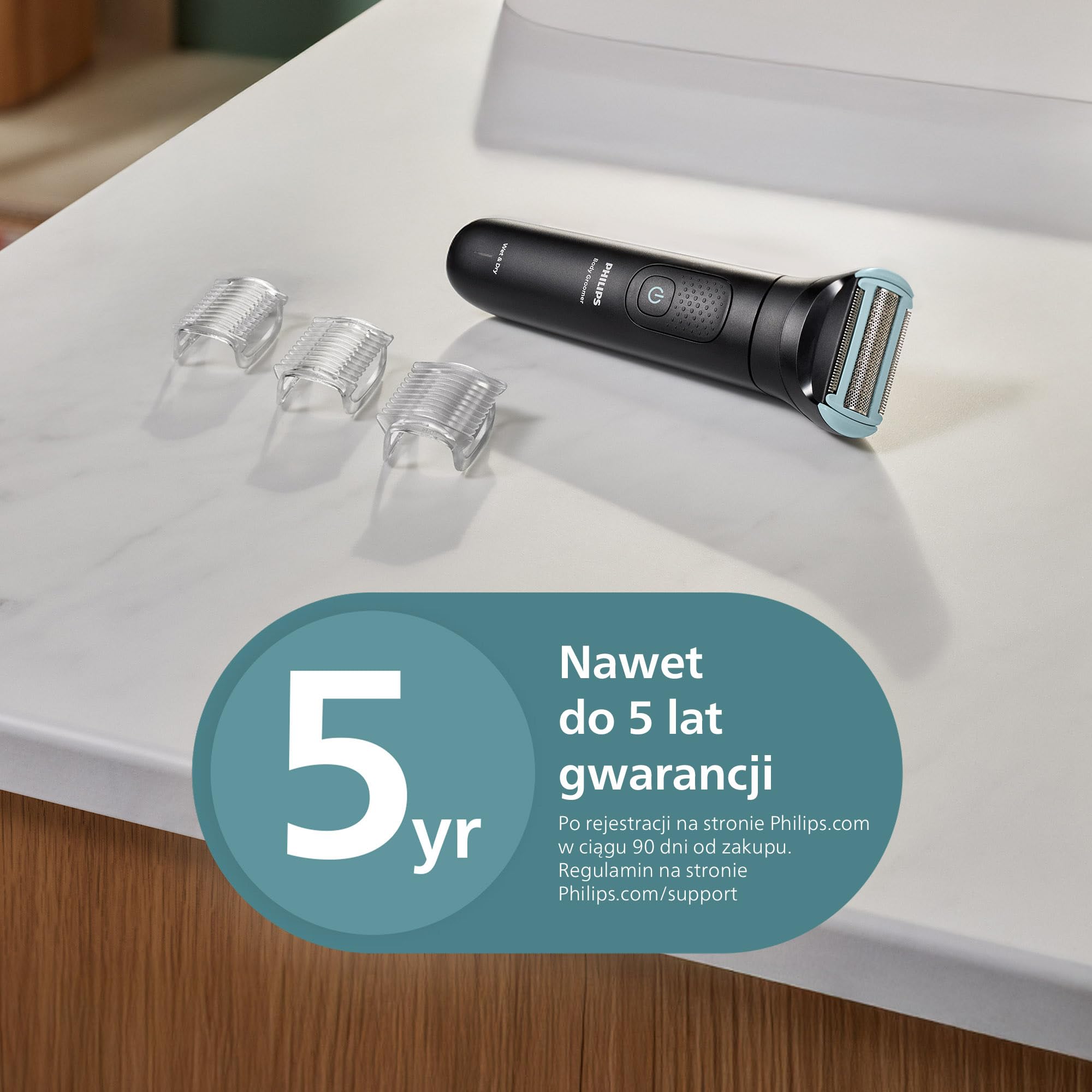 Philips Body Groomer Seria 5000 – trymer do ciała dla mężczyzn Triple Protect, Zapewnia golenie okolic intymnych, Trymer jest w pełni wodoodporny, a jego czas działania wynosi 100 minut; BG5485/30