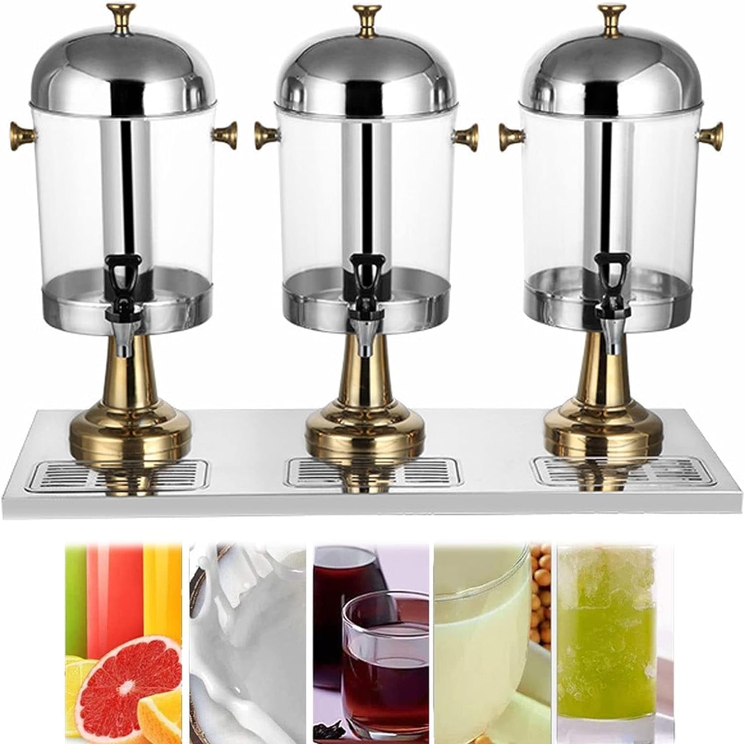 Dozownik Soku Ze Stali Nierdzewnej, Dozownik Mrożonej Herbaty, Maszyna Do Zimnych Napojów 16/24 L, Dozownik Napojów Z Kranem, Do Restauracji I Baru,Gold-Three Head
