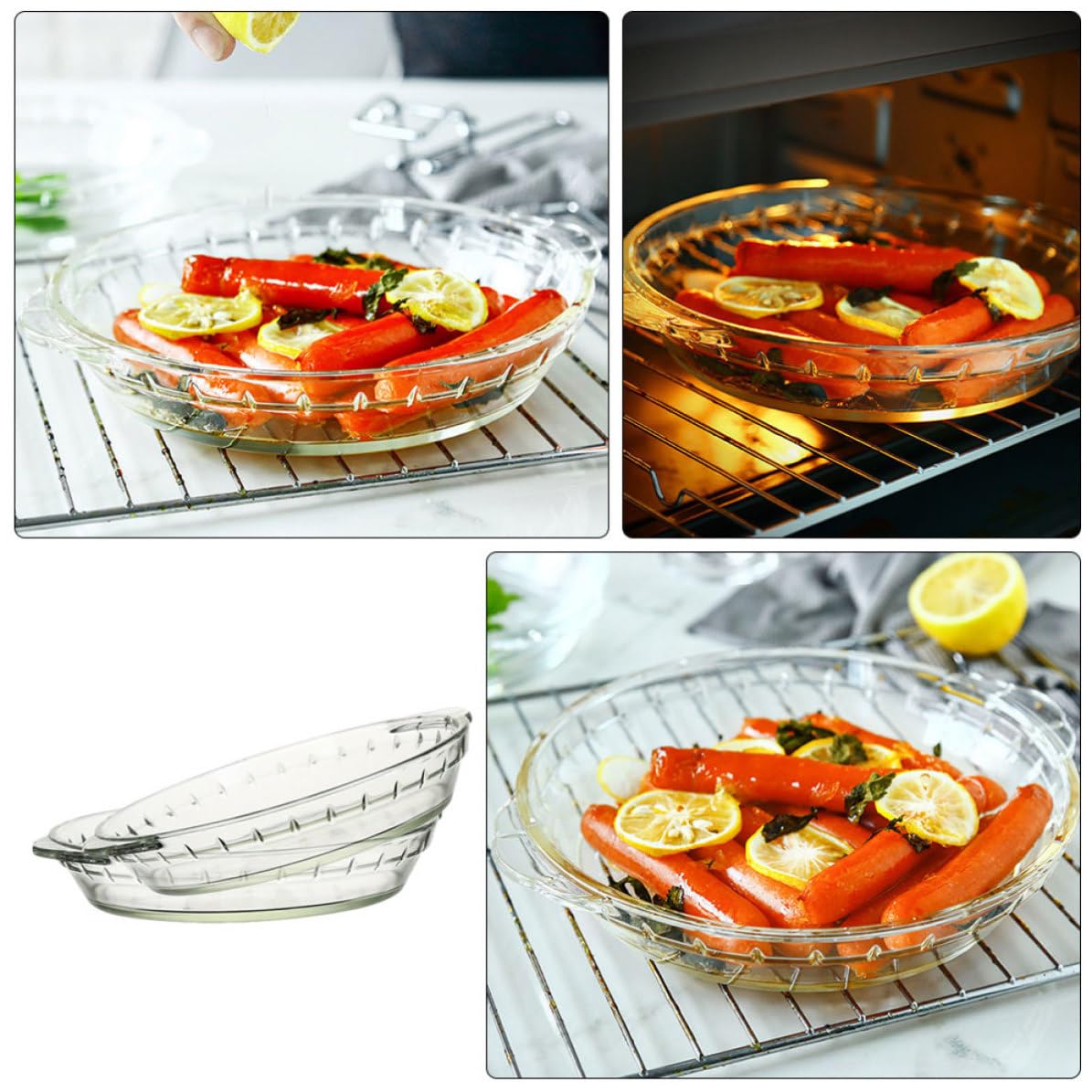 WOONEKY 2 Stück Glas Backform Mikrowellengeeignet 1030ml und 1330 Ml | Hitzebeständig, Spülmaschinengeeignet, Transparente Servierplatten für Ofen und Kühlschrank