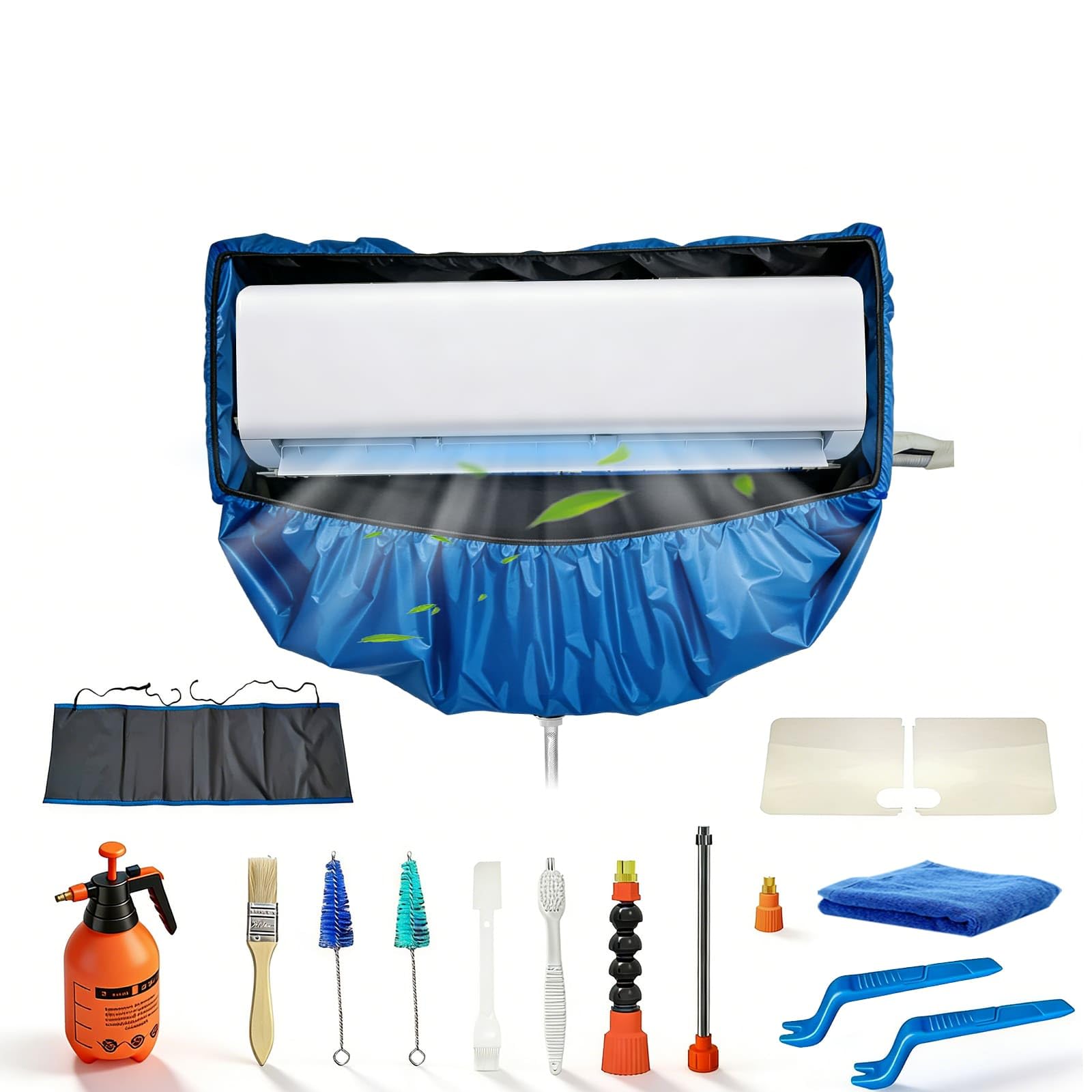 kit pulizia climatizzatore split, kit per pulizia condizionatori con telo pulizia condizionatore e pareti laterali rinforzate (Blu scuro, Tipo E)
