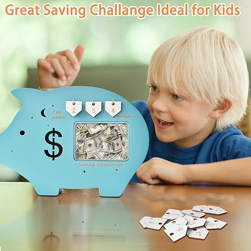 Miniatura 4 de Alcancía para niños con desafío de ahorro de dinero, alcancía para niños y niñas, de madera, grande, para niños, 12 x 8 pulgadas, regalo para niños,
