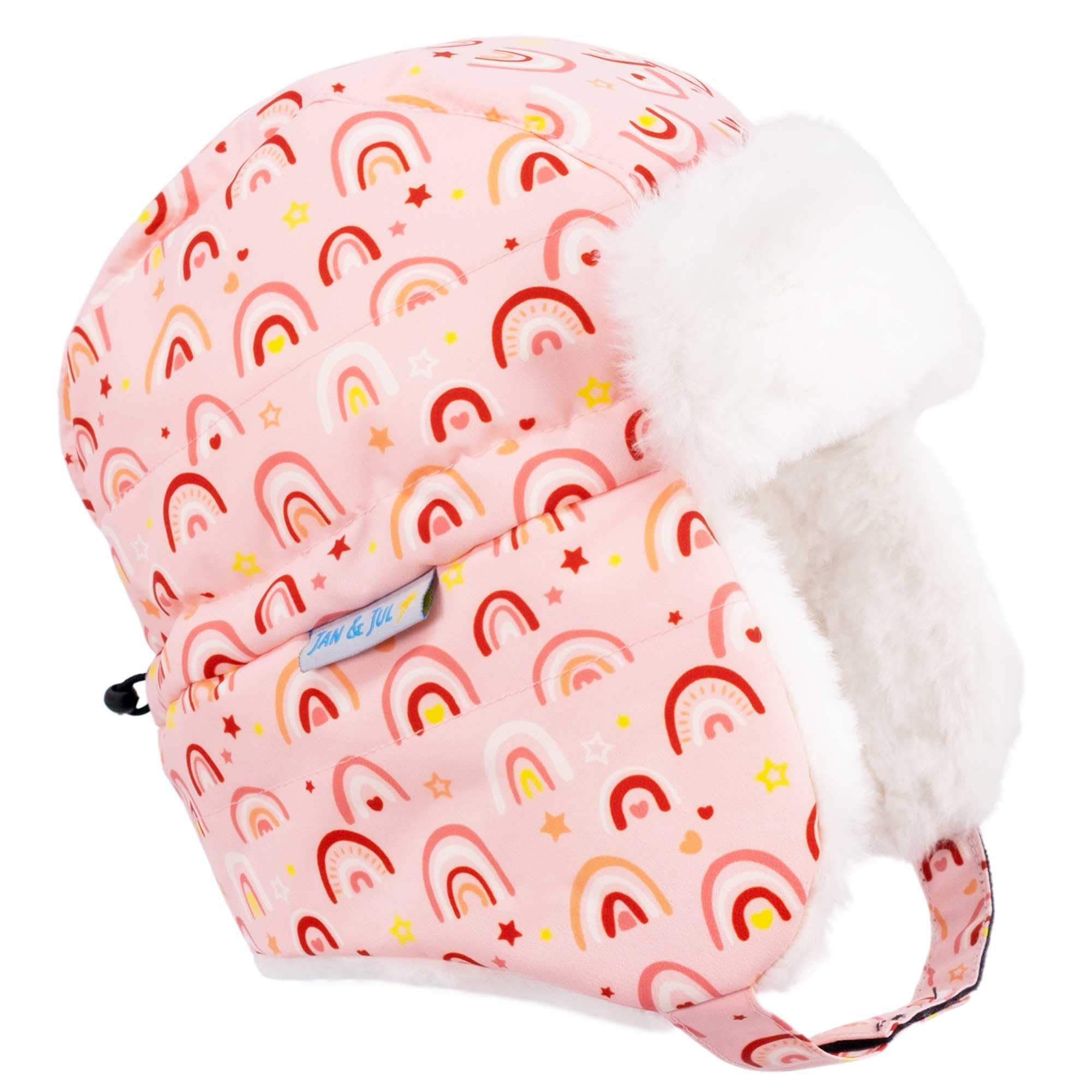 JAN & JUL Toasty-Dry Windproof Trapper Winter Hat for Infant Girl (S: 3-9m, Pink Rainbow)