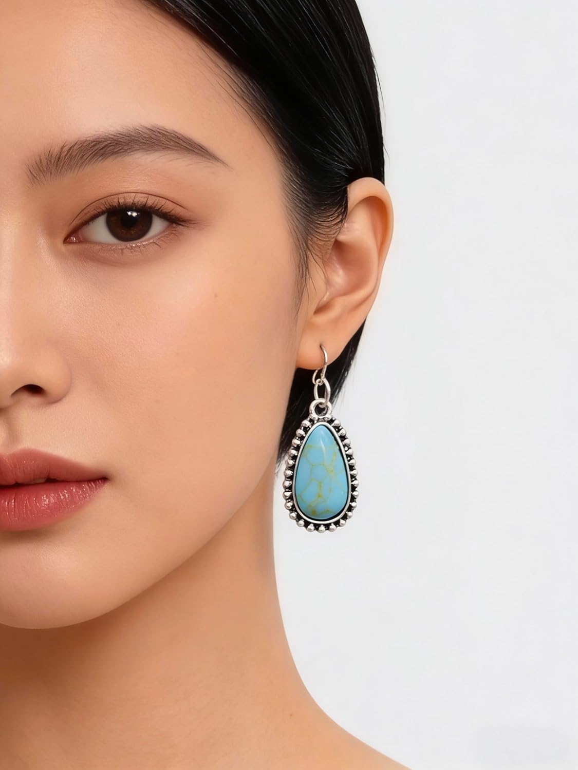 Turquoise Drop Dangle Earrings for Women,Silver Boho Teardrop Earring Hook Nature Stone Vintage Dainty Earrings Trendy Jewelry Gifts for Women - Image 3