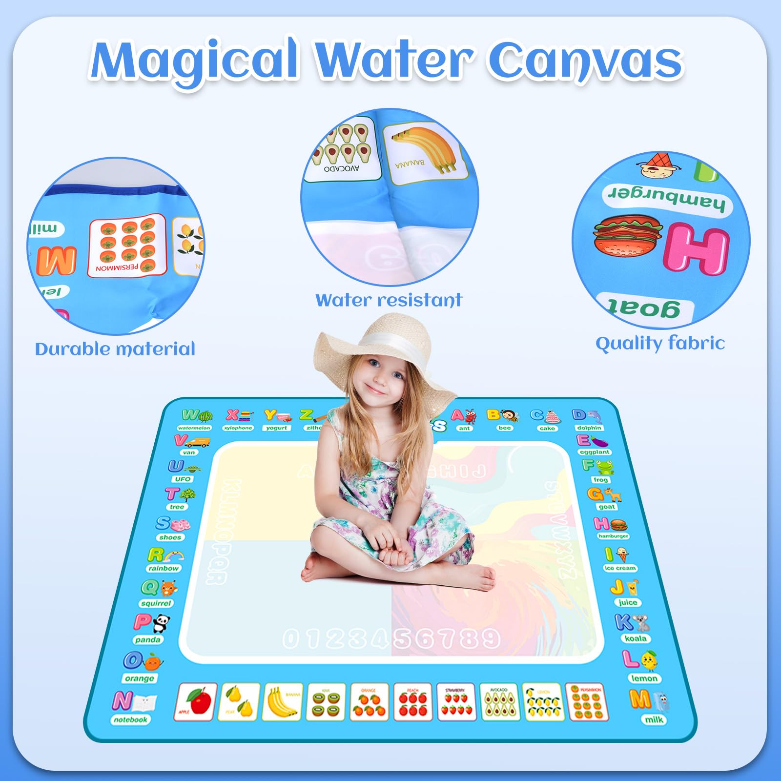 Tapis Doodle Enfant, Tapis Dessin Eau 100*80cm Magic Matte, Jouets Educatifs pour Enfants Cadeau