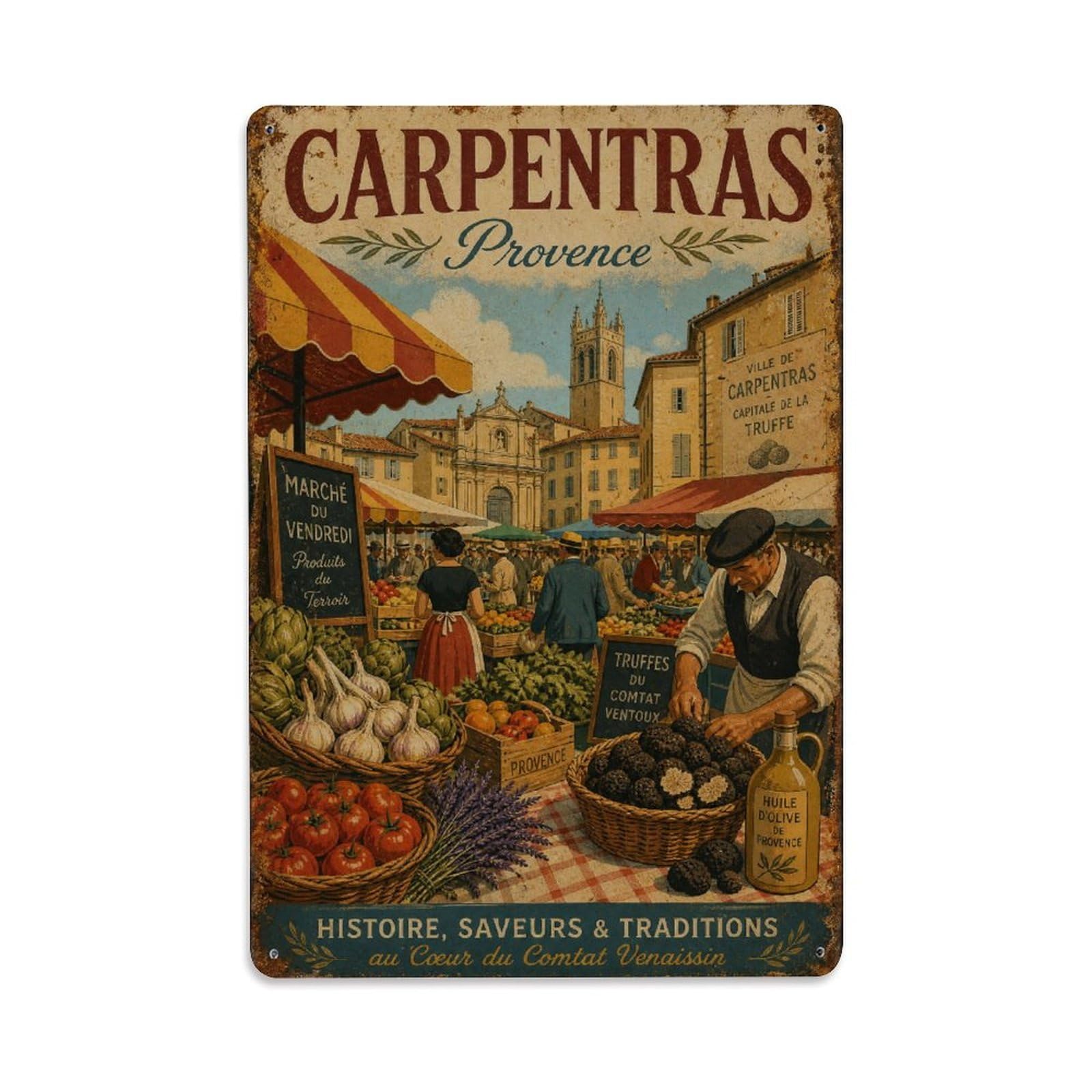 Gead 8X12inch Style Vintage Travel Carpentras Provence Market Metal Tin Sign