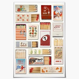 SFAOHPR Trendy Vintage Matchbox Poster Funky Red Aesthetic Apartment Dorm Decor Colorful Matchsticks Aesthetic Poster Vintage Bedroom living room Pictures Prints Rustic Wall Decor ﻿12x16inch Unframed
