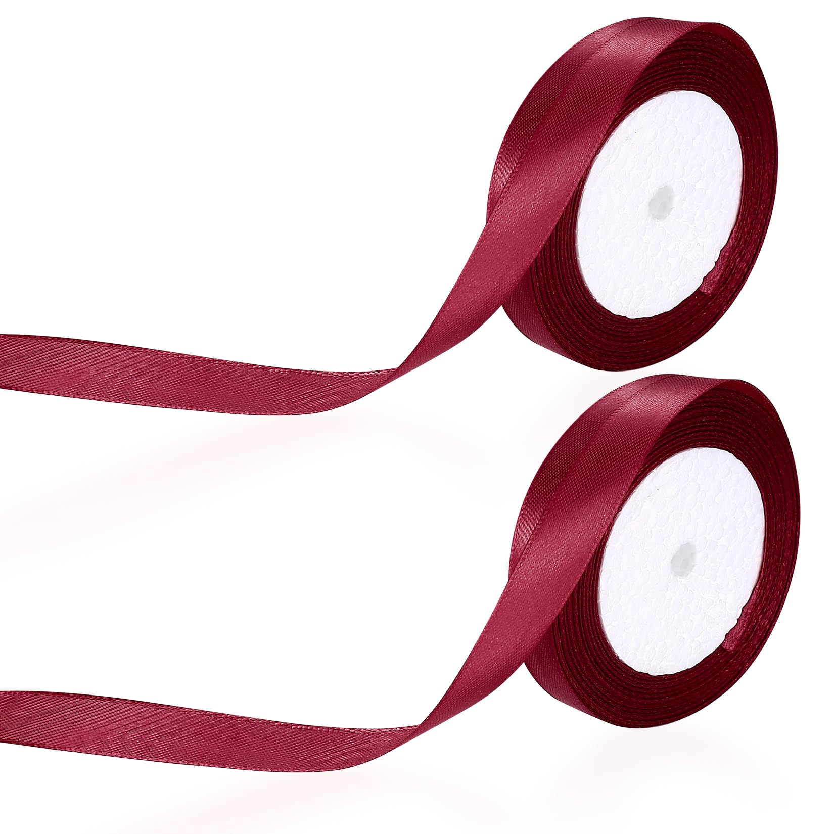 Wine red Satin Ribbon for Gift Wrapping Ribbon, 2 Rolls 15mm x 22M for Crafting Flower Bouquets Presents Balloon Valentines Gifts DIY Craft Hair Bows Making Cake Wedding Decorations Ribbons