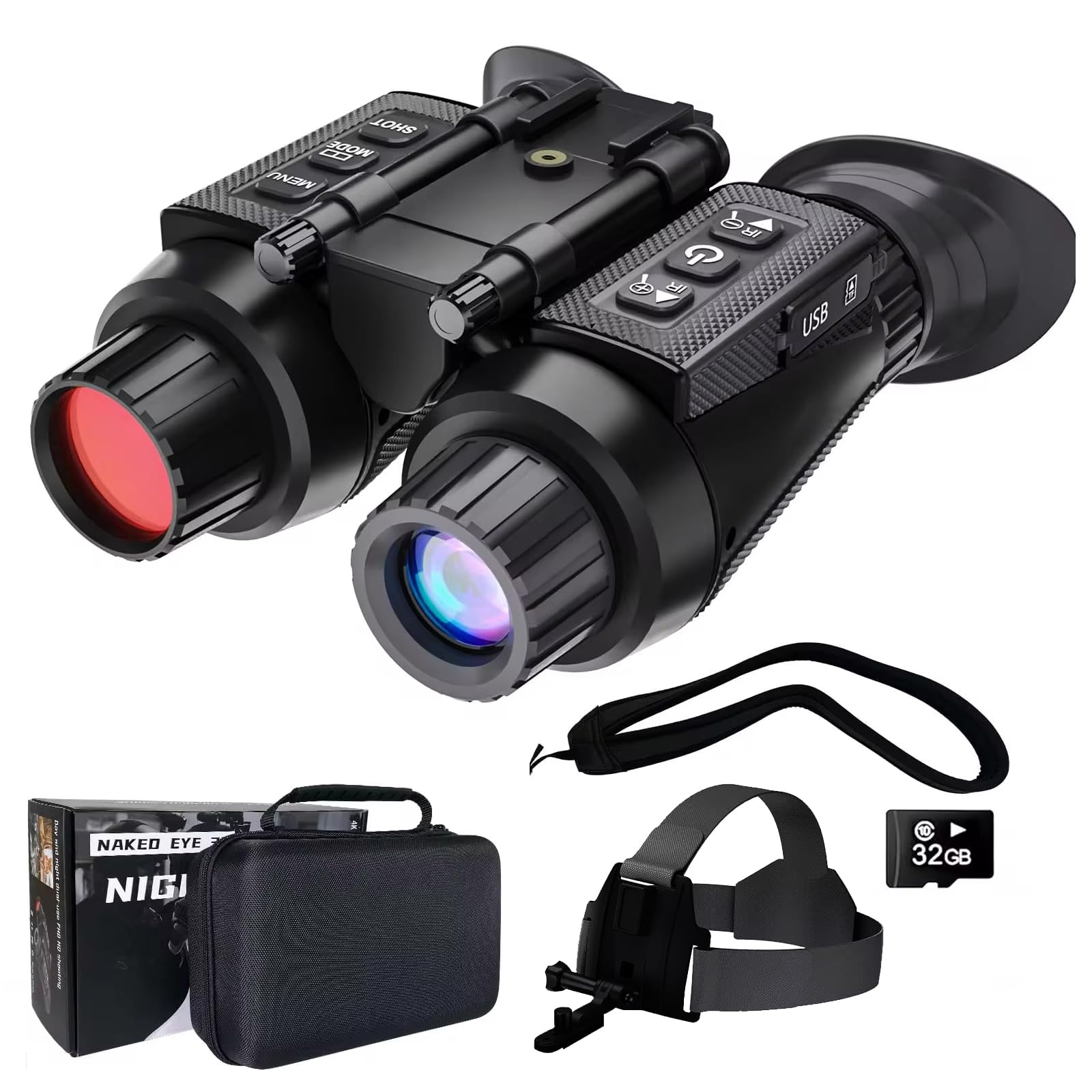 HMWOKPOT Night Vision Goggles Helmet-Mounted, NV8300 3D 4K Binoculars Gear IR Night Vision Telescope Infrared Night Vision Binoculars with 32GB Memory Card