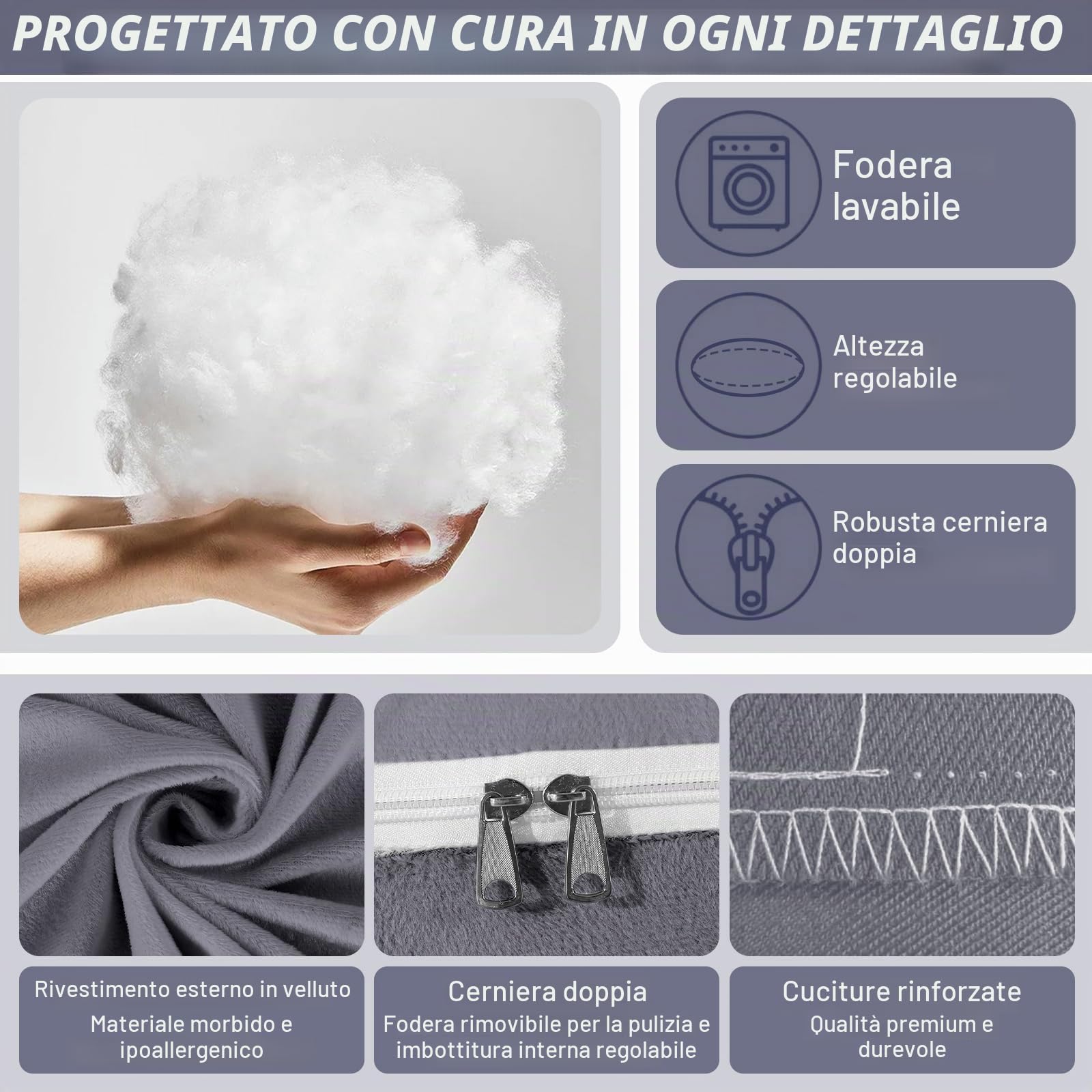 Cuscino Gravidanza - Cuscino Gravidanza e Allattamento Forma di U per Dormire - Cuscino per Allattamento e Gravidanza con Federa in Velluto Sfoderabile e Lavabile - Grigio