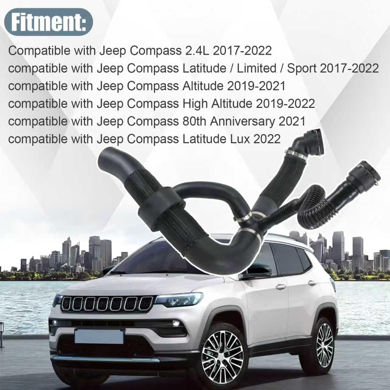 68249896AC Engine Radiator Coolant Outlet Hose Compatible with Jeep Compass Altitude Latitude Limited Sport 2.4L 2017-2022 68380330AA 68380330AB Lower Coolant Hose Bypass Reservoir Radiator Pipe