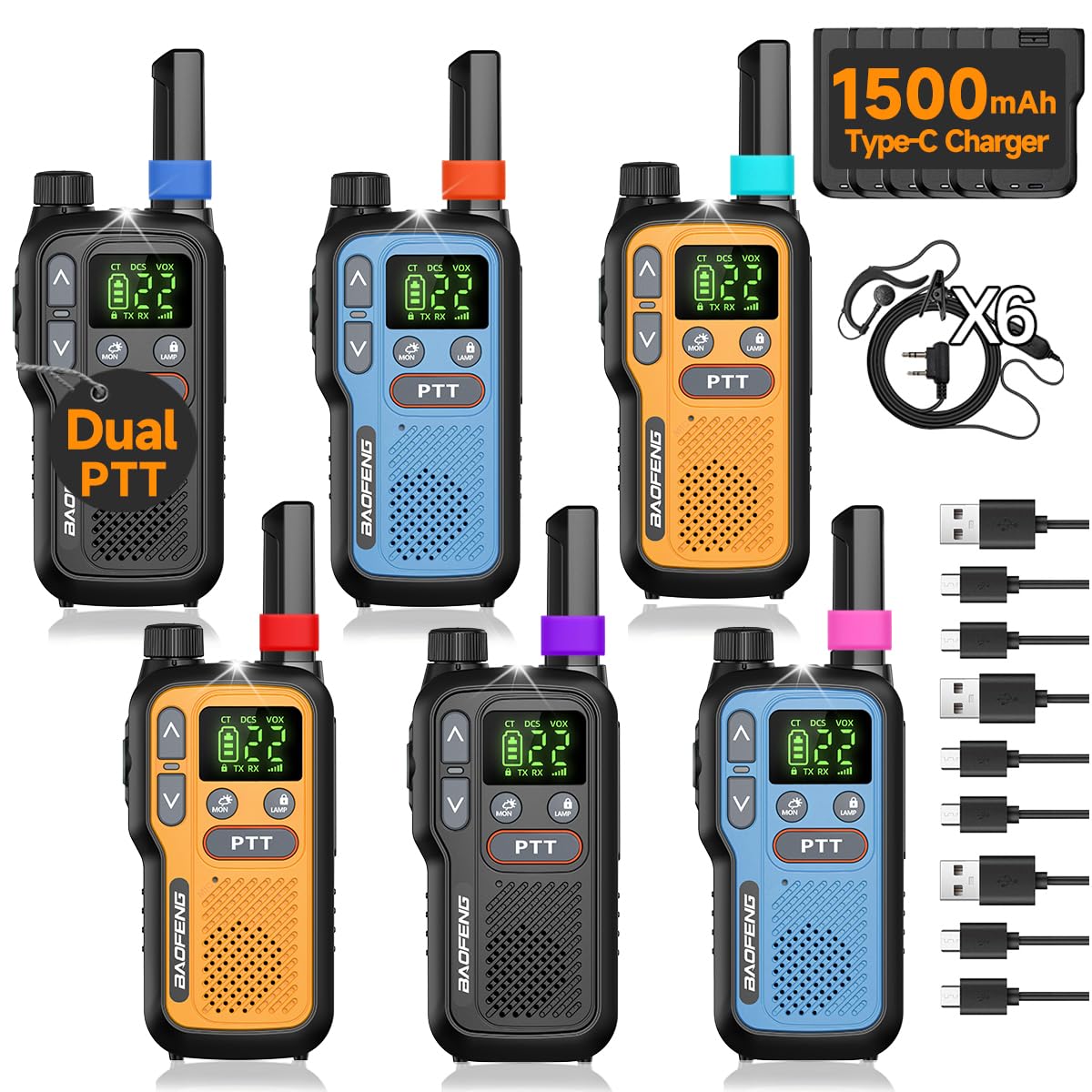 Walkie Talkies 6 Pack Long Range for Adults,FRS Rechargeable Walkie Talkies