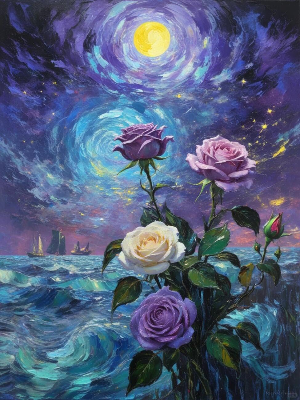 Henypt Cross Stitch Kit Roses and the Starry Sky Flowers DIY Arts Aand Craft Kit for Adults Beginners with Accessories Handmade DIY/Gifts 14CT 30x40cm