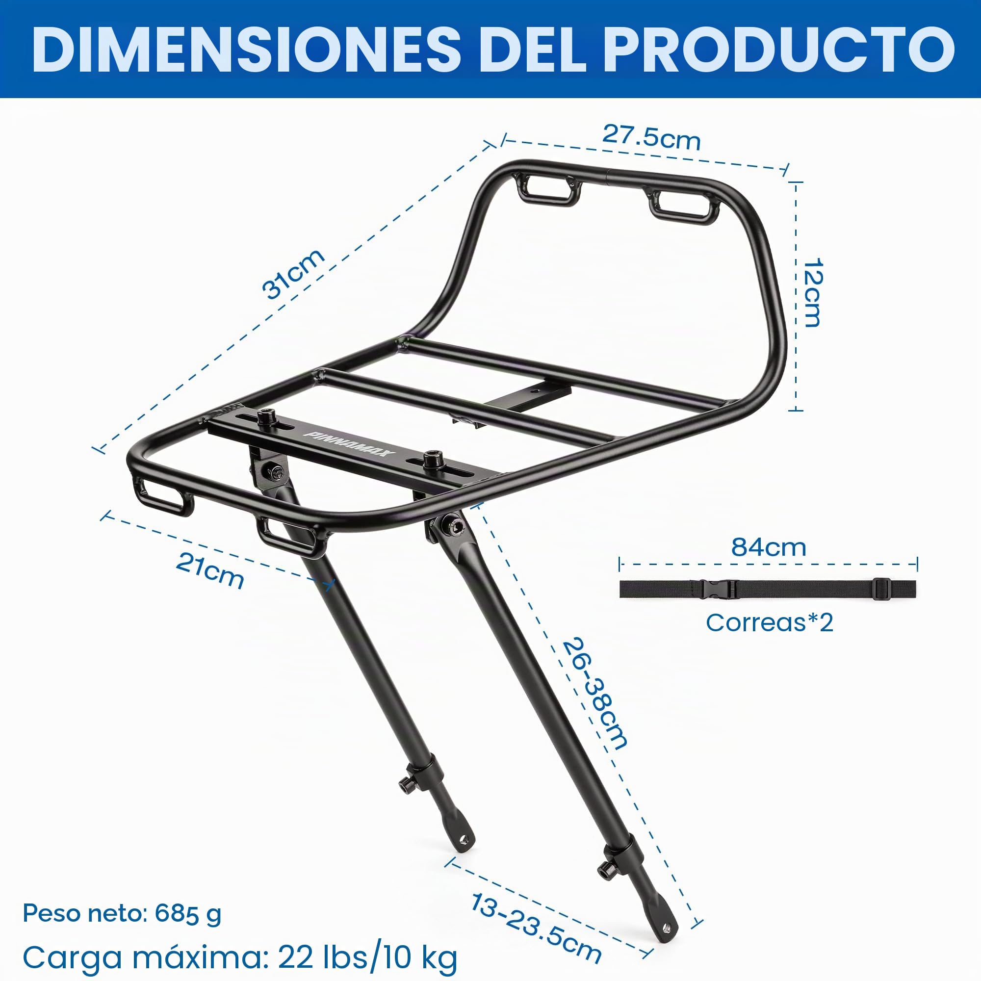 Portaequipajes delantero para bicicleta – Portacargas delantero para bicicleta con puntales – Bastidor de pizza de aluminio de montaje frontal para bicicletas de montaña, gravel y bicicletas de