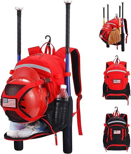 Bolsa de béisbol de sóftbol, mochila de béisbol para jóvenes y adultos, bolsa de bate con compartimento para zapatos y gancho para cerca, con