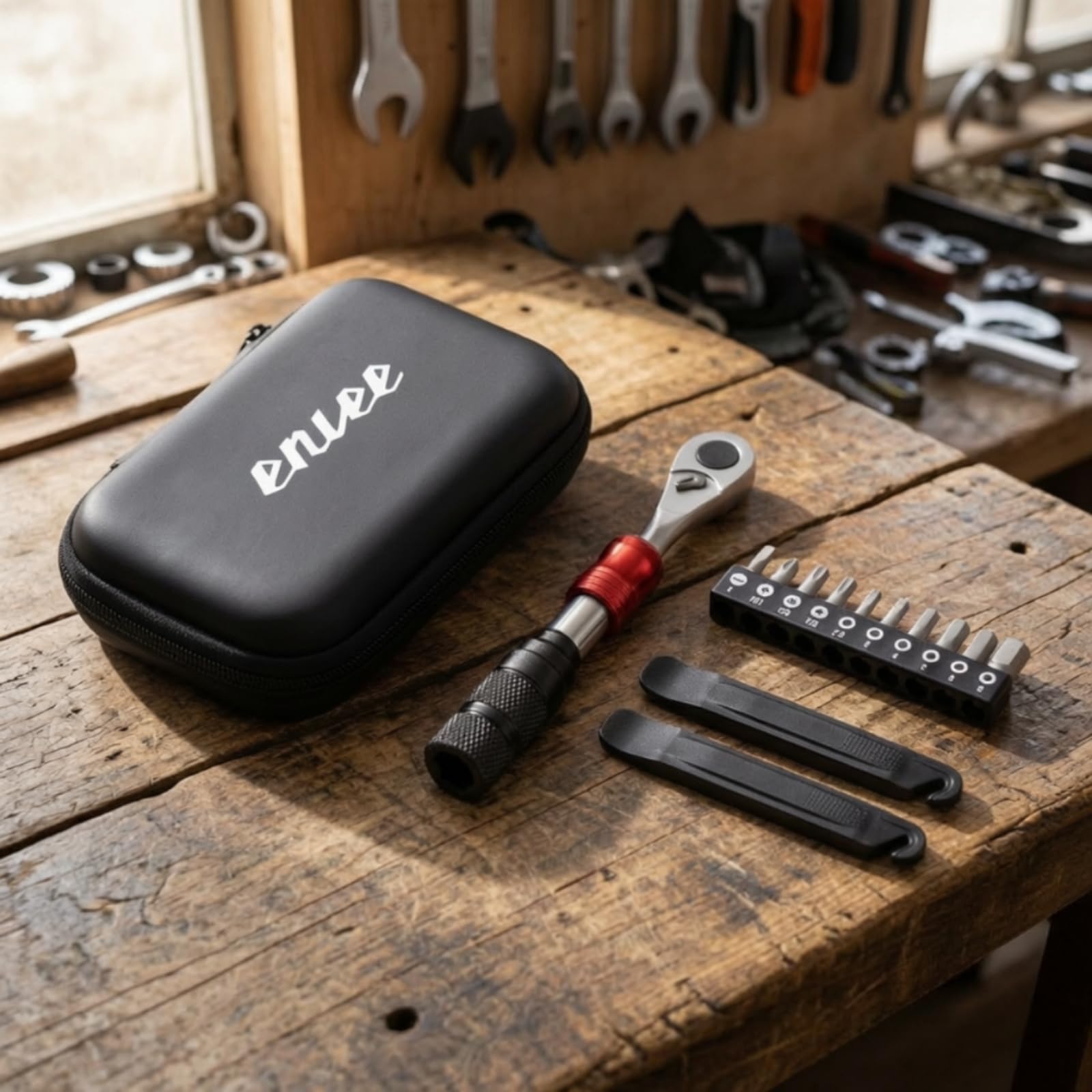 KESOTO Kit Herramienta Taller para Bicicleta con Llave Carraca Reversible y Mango Antislizante con Estrías Incluye Puntas stornillador y Palancas Acuado para Ajustes Rápidos en el Hogar