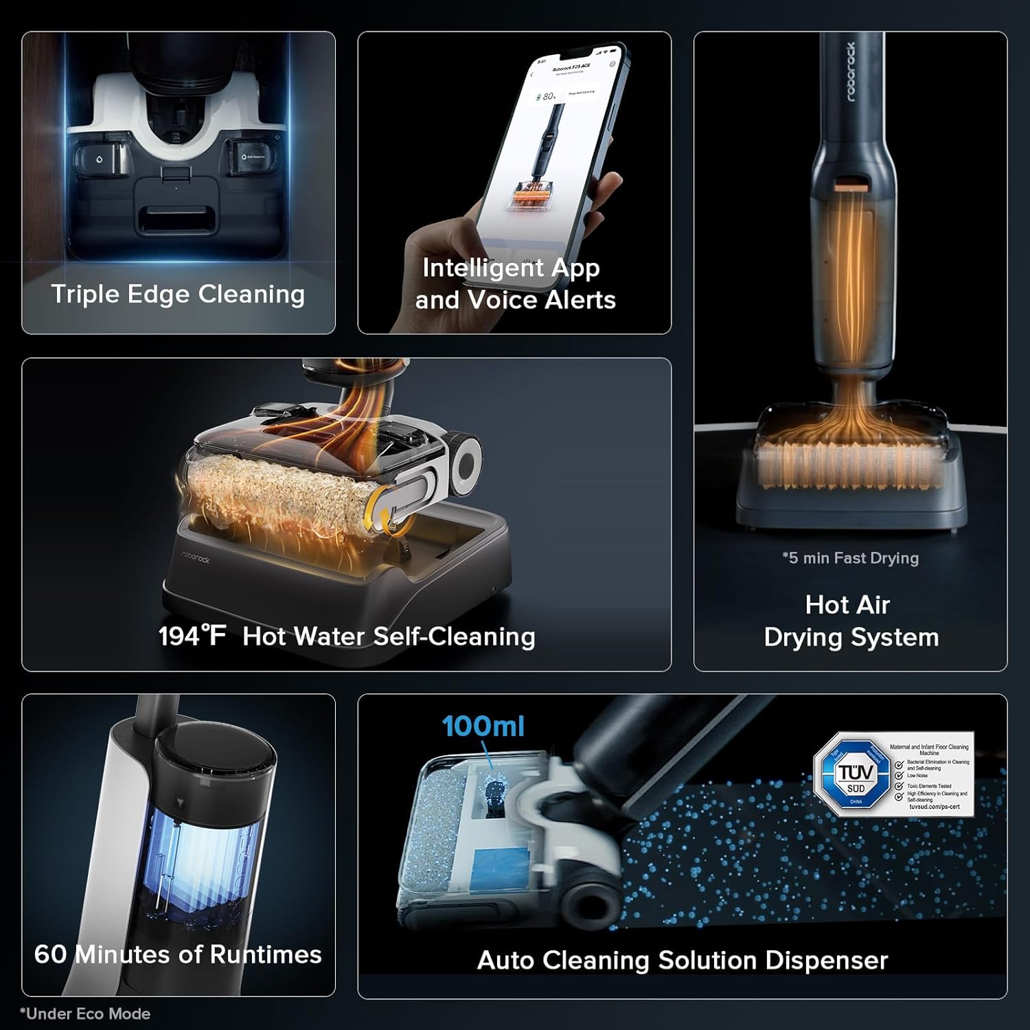 roborock F25 ACE Combo Wet Dry Vacuum Cleaner, 5-in-1 Cordless Stick Vacuum Mop, Smart Hard Floor Washer with 180° Lie-Flat, AI Assitant Wheels, Self Cleaning, 65 min Runtime, Whole House Cleaning Black F25 ACE Combo image 7 of 8 B0DK4RPLQQ