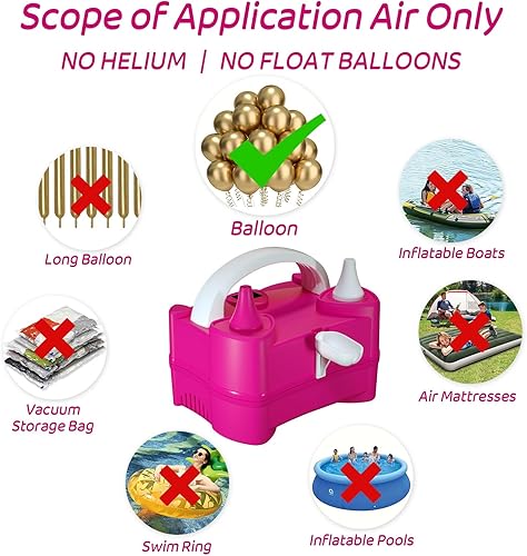 Miniatura 6 de Electric Balloon Pump for Party Decorations  Portable Inflator, Auto Shutoff, Balloon Air Pump Dual Nozzle Rose Red 110V 600W