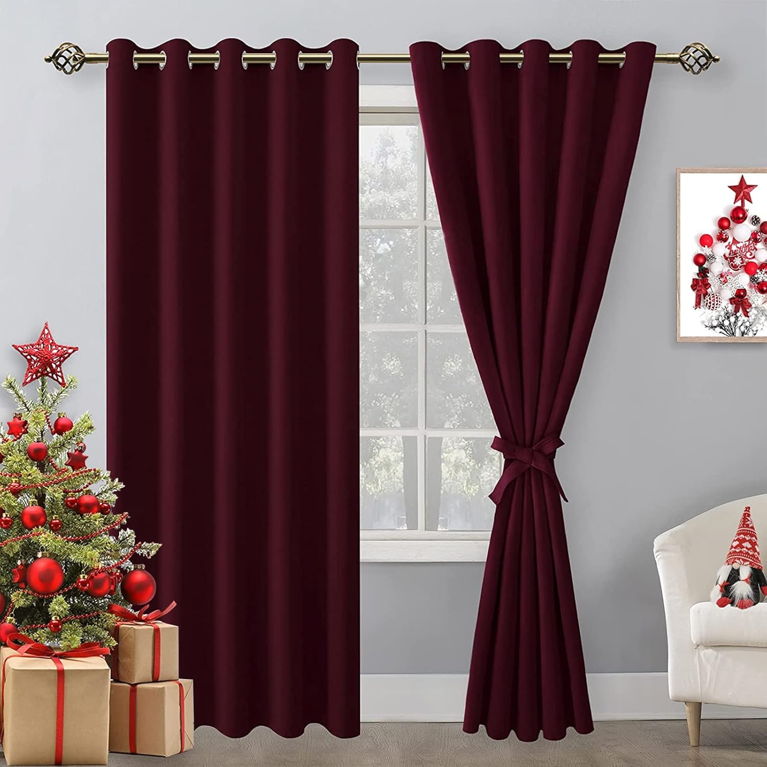 Hiasan Blackout Curtains 60x84, Burgundy, 2 Drape Panels
