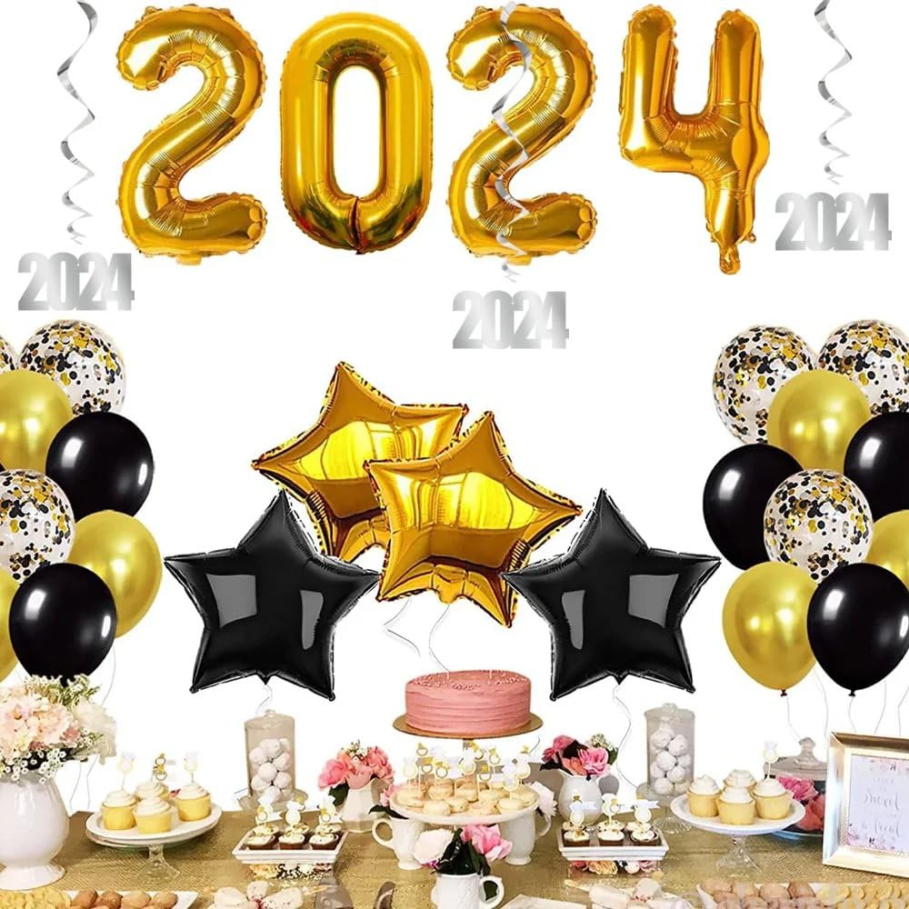 2024 Silver Foil Hanging Swirl Decorations - 3 Pack Large Dazzling Party Decor For New Year & Celebrations