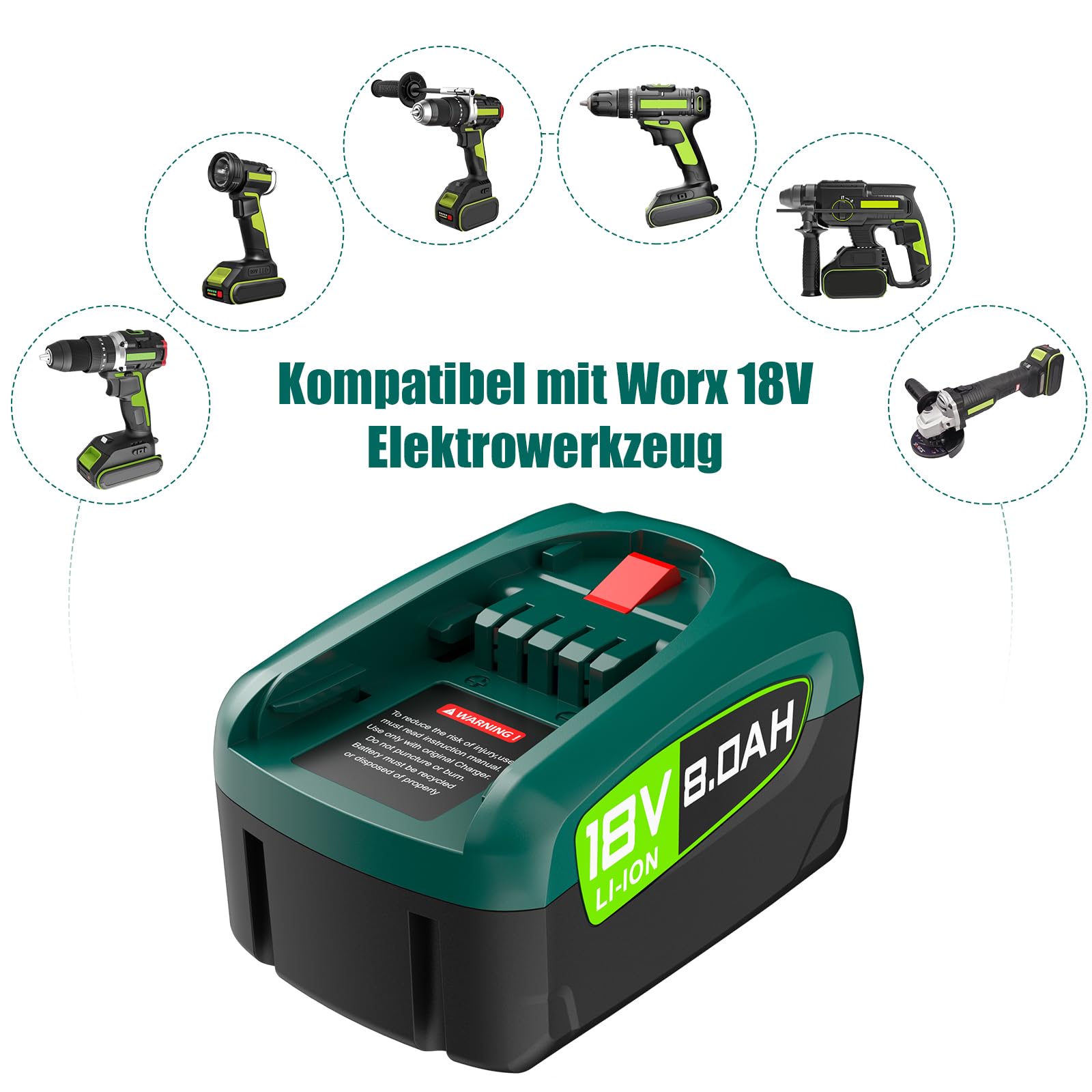 2×8000mAh Ersatzakku für Bosch 18V PBA/PSB/PSR Serie, Kompatibel mit Bosch Grünwerkzeuge Haus & Garten, Gardena 18V Akku (Nicht kompatibel mit Unlimited Staubsauger)