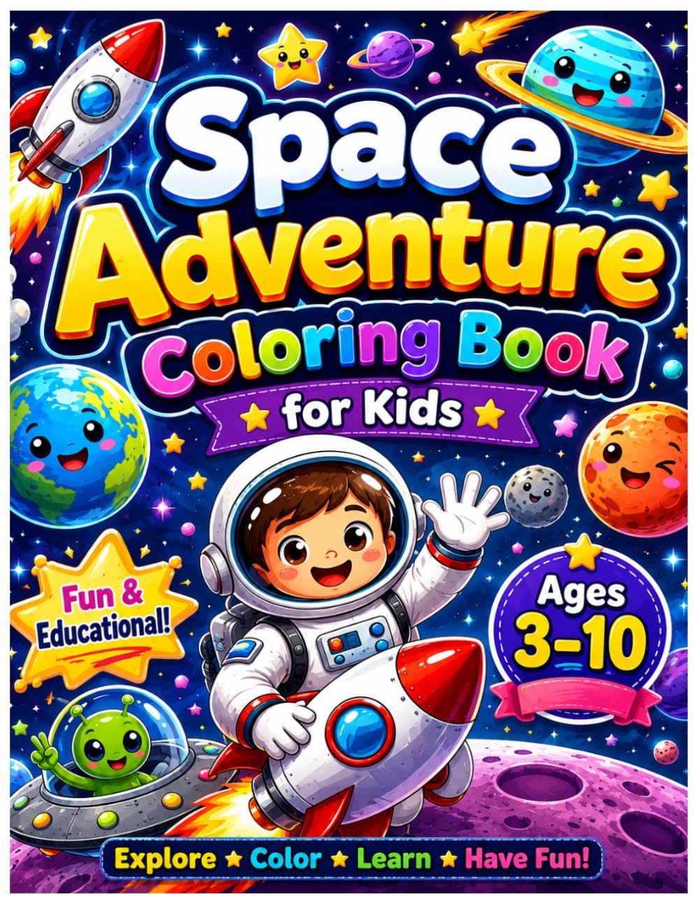 Space Adventure Coloring Book for Kids: Cute Astronauts, Rockets, Planets, and Space Adventures to Color