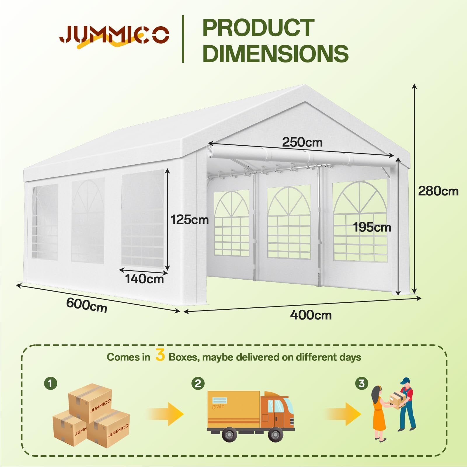 JUMMICO Tente de réception 4 x 6 - Étanche - Protection UV 50+ 560 g/m² - en polyéthylène - pour l'extérieur - Convient pour Les Mariages, Les Festivals de bière, Les fêtes et Tous Les Types de