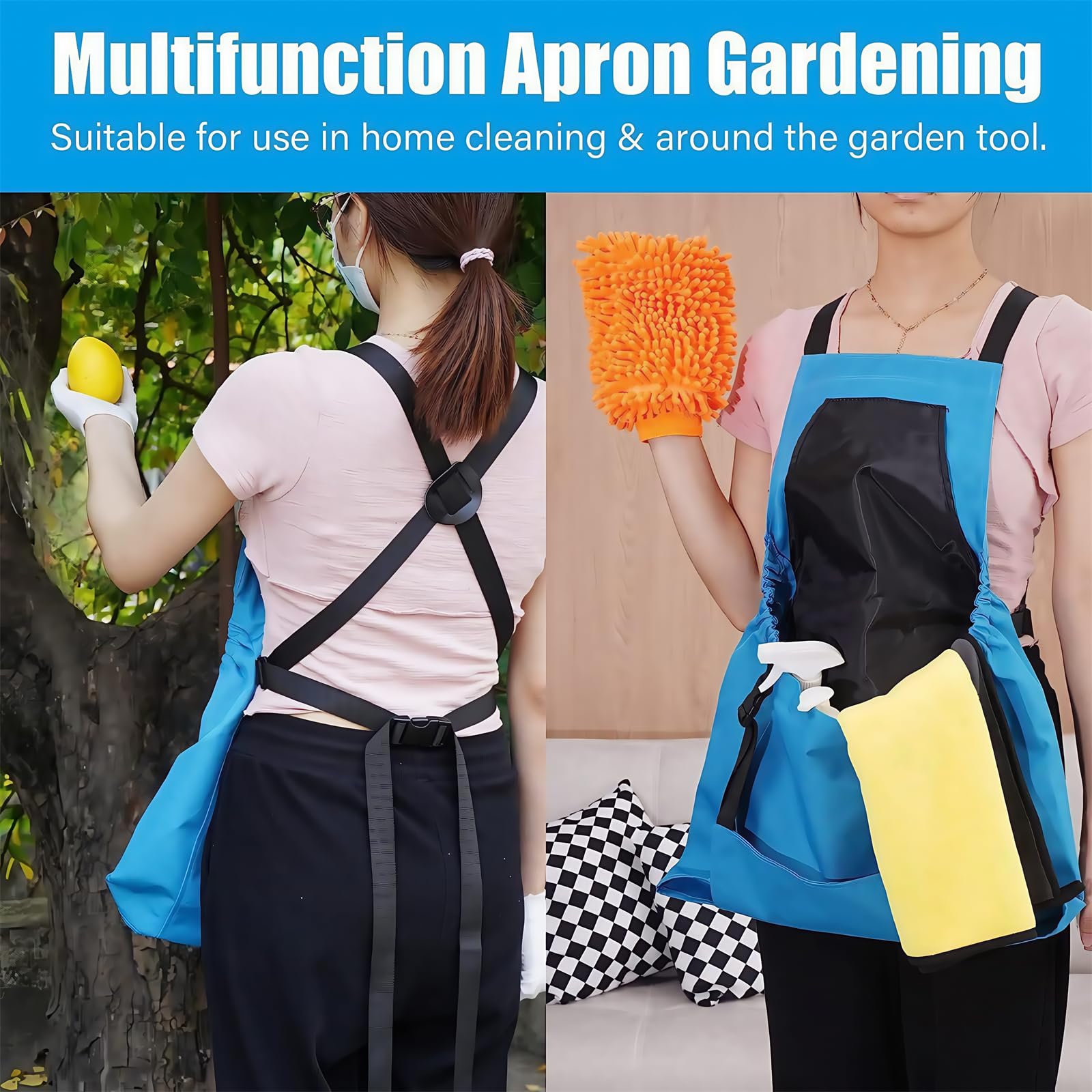 BLACK Full Length Apron with Pockets 22w x 30l - Cool Colorful Flower Garden Gardening is good for the Soul Nature