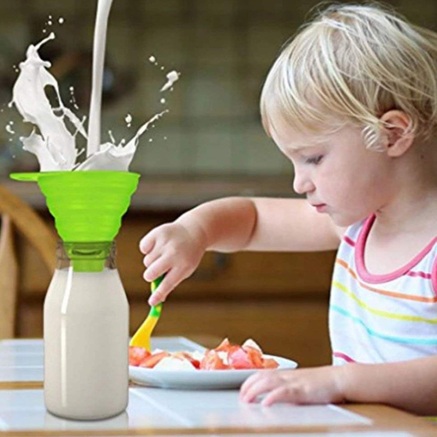 Rienar 2PCS Beautiful And Portable/Mini Kitchen Silicone Collapsible/Folding/Foldable Funnel(Green+Blue)