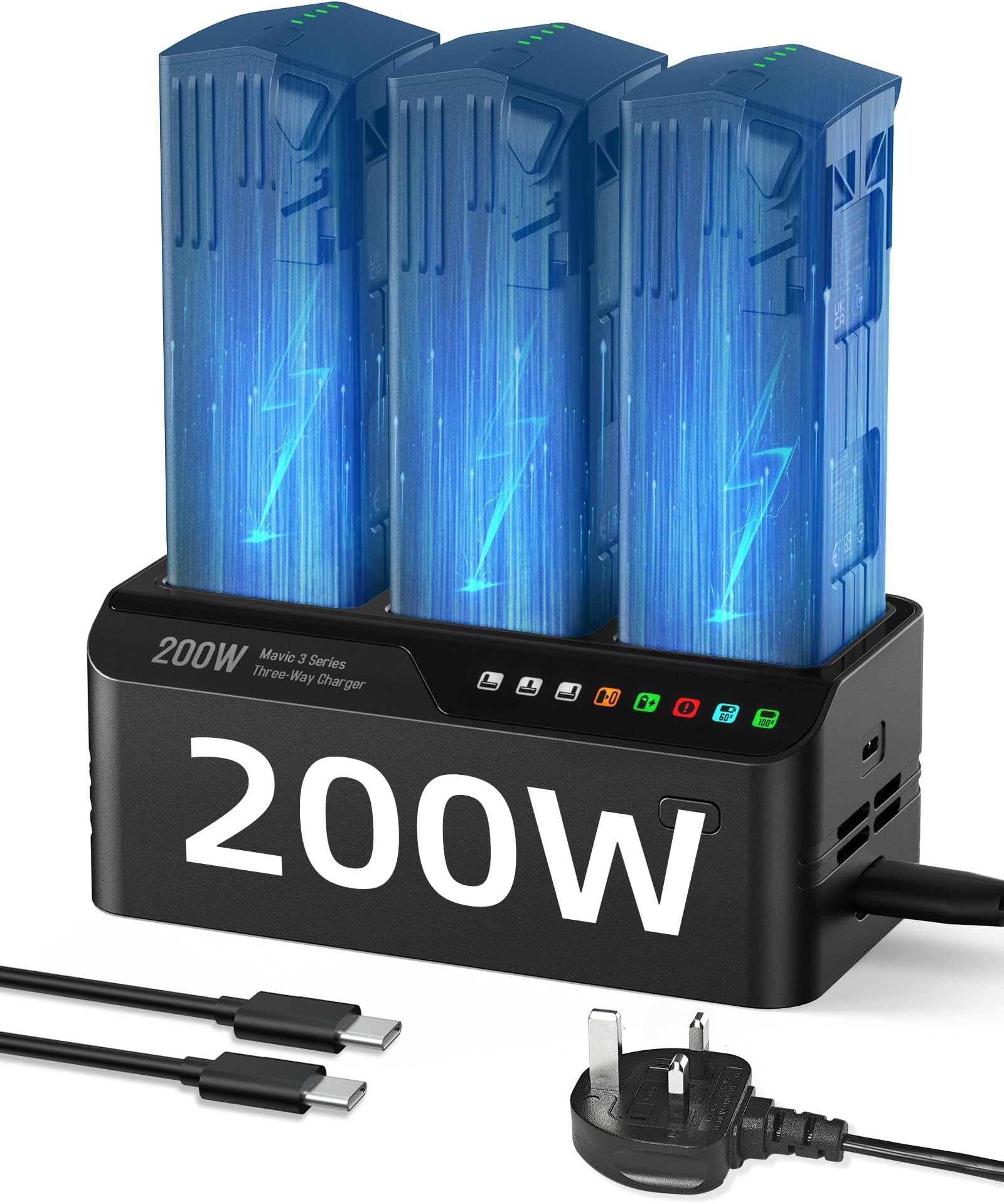 200W Mavic 3 Pro Battery Charging Hub, Mavic 3 Charger (3.5X Super Fast) for DJI Mavic 3/Pro/Classic/Cine/Pro Cine/Enterprise/Thermal Drone, Controller, Hub/Car Charger (Charge 3 Batteries: 1hr)