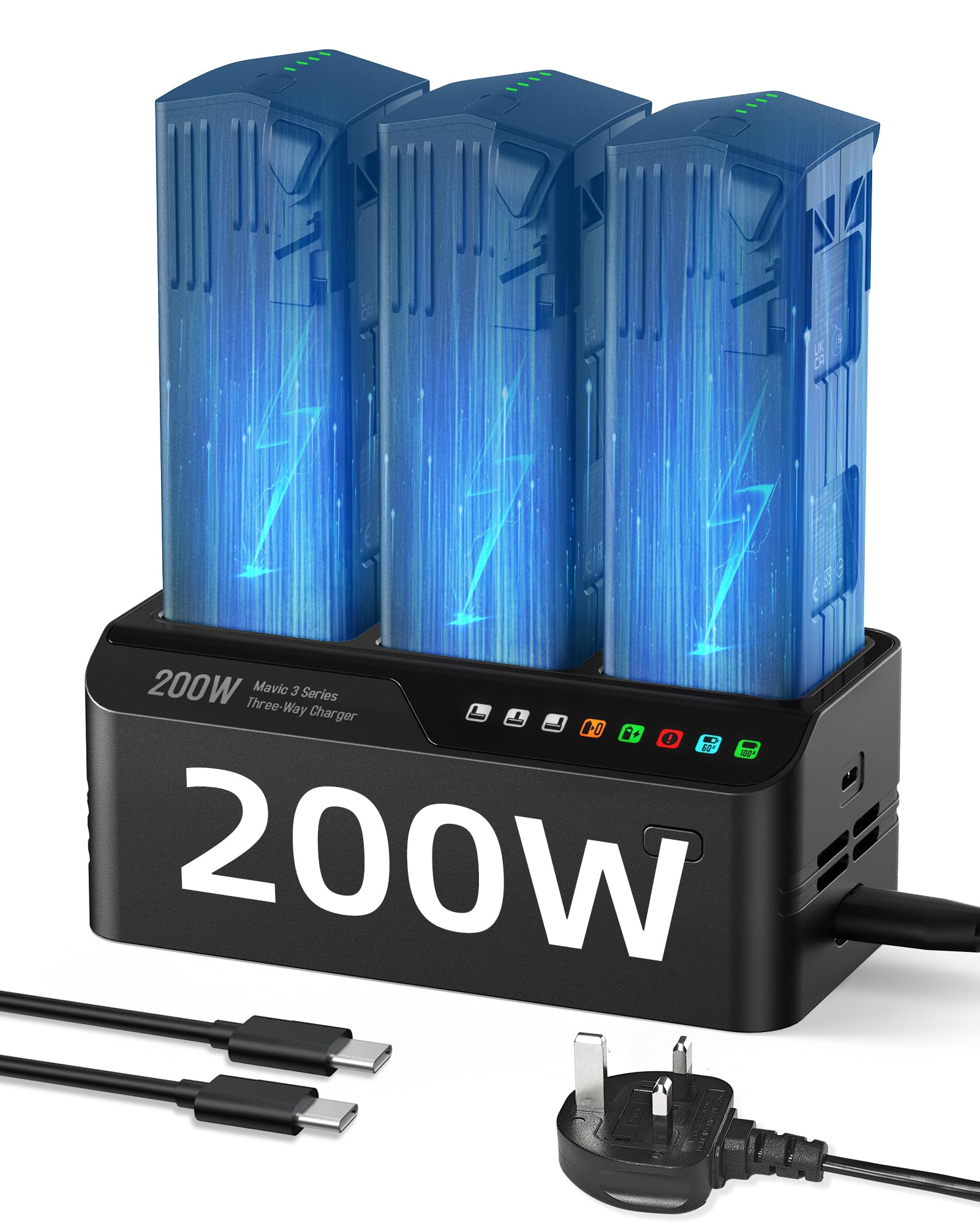 LKTOP 200W Mavic 3 Pro Battery Charging Hub, Mavic 3 Battery Charger for DJI Mavic 3 Series Intelligent Flight Battery, DJI Remote Controller, DJI Charging Hub/Car Charger (No Adapter Required)