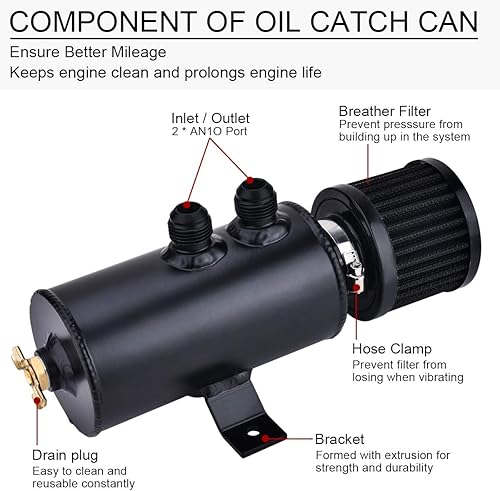 Miniatura 3 de EVIL ENERGY 10AN - Lata de captura de aceite deflectado, tanque de respiración de aceite con válvula, aluminio universal de 25.4fl oz, negro