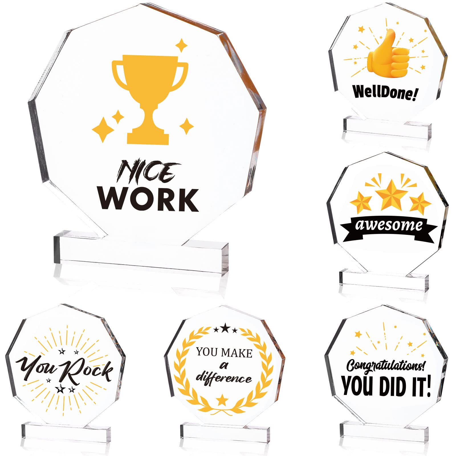 37YIMU 6 Pcs Appreciation Trophy Award with Rectangular Base 3.3in Acrylic Trophies Gift for Adults and Kids You DID IT,Well Done,Nice Work Praise Trophy Classmate Coworker Gift