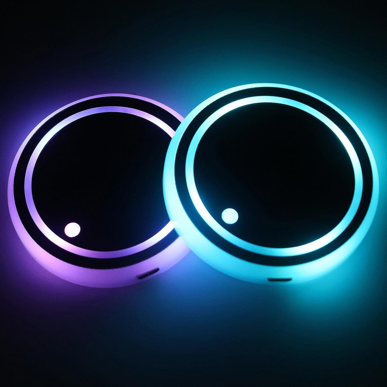 LED Car Coasters for BUICK Verano Sedan 2018-2022, 2pcs LED Cup Holder Lightss with 7 Color Luminescent Car Cup Coaster, USB Charging.