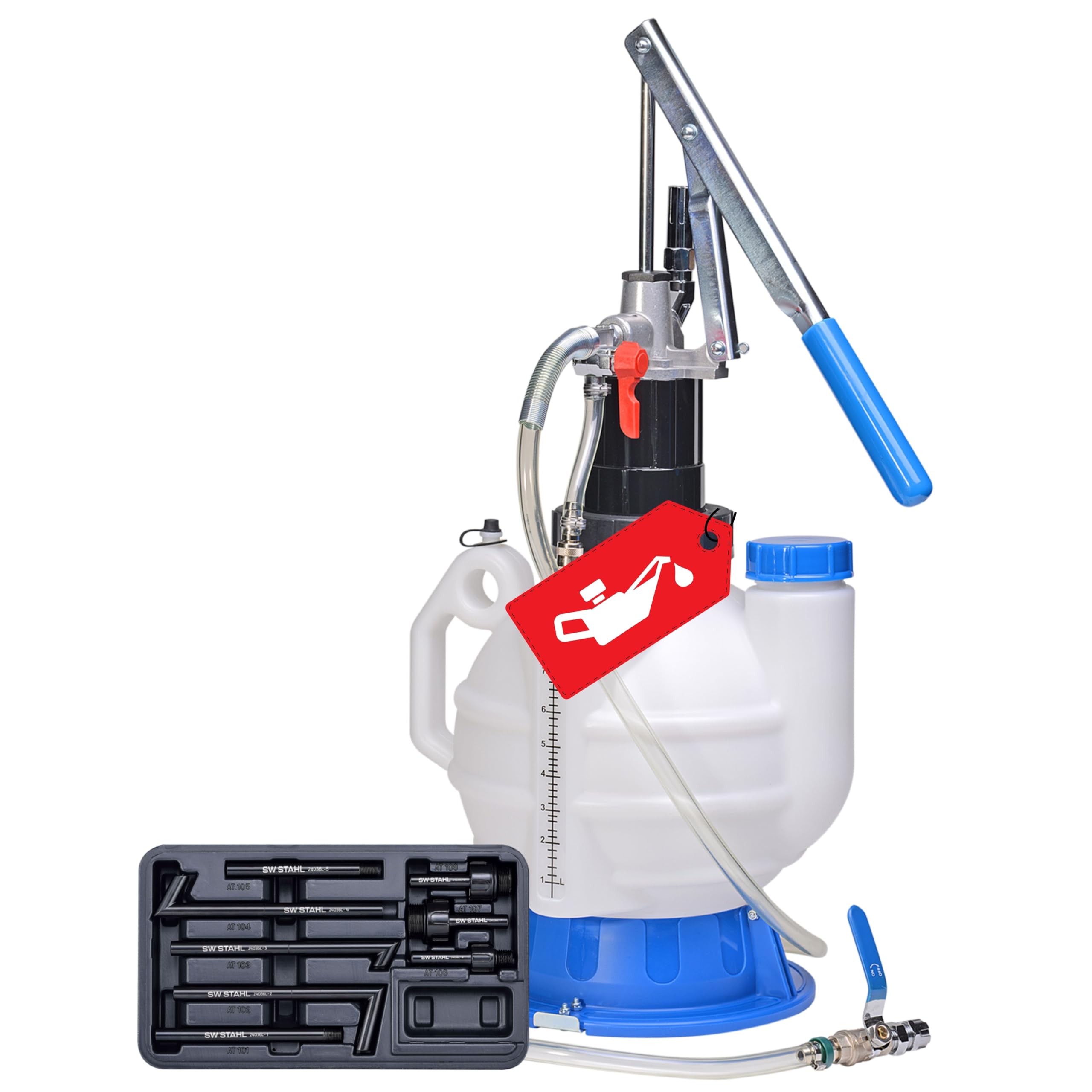 SW-Stahl 24032L Dispositivo de Llenado de Aceite, 7,5 l | Bomba manual para transmisiones con capacidad de 7,5 litros, compatible con diversos modelos de vehiculos y cajas de cambios