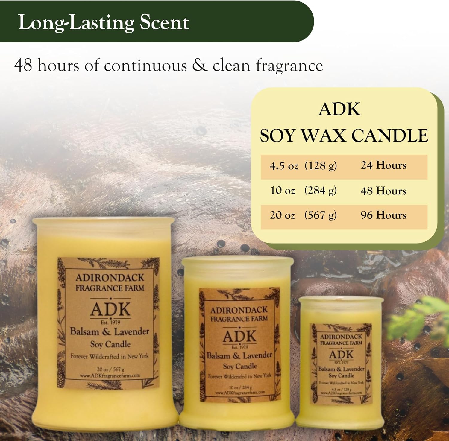 ADK Balsam & Lavender Scented Candle, 10 Oz Aromatherapy Candle, Proudly Poured in The USA, Natural Wax for Relaxation and Home Décor, for Gift, Kitchen, and Living Spaces