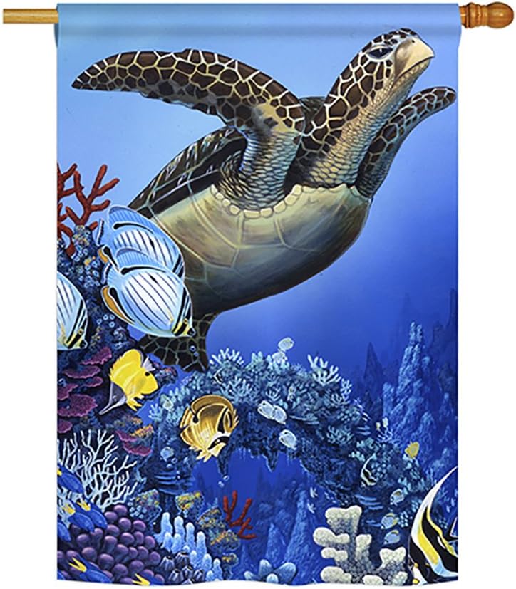 Breeze Decor - Flight of The Sea Turtle Nature - Everyday Wildlife Impressions Decorative Vertical House Flag 28" x 40" Printed in USA