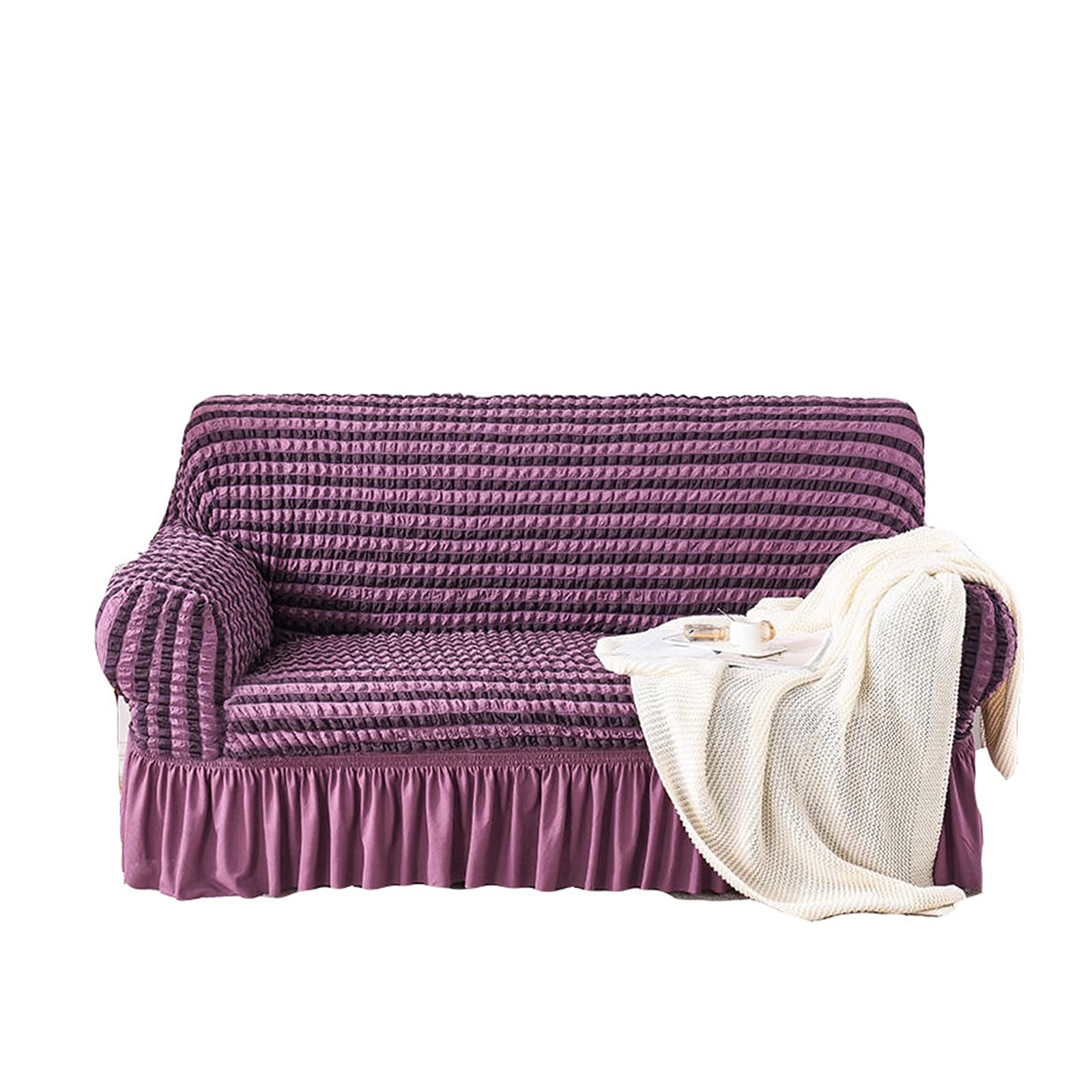 Housse canapé 2 places extensible et protecteur en crépon violet gris