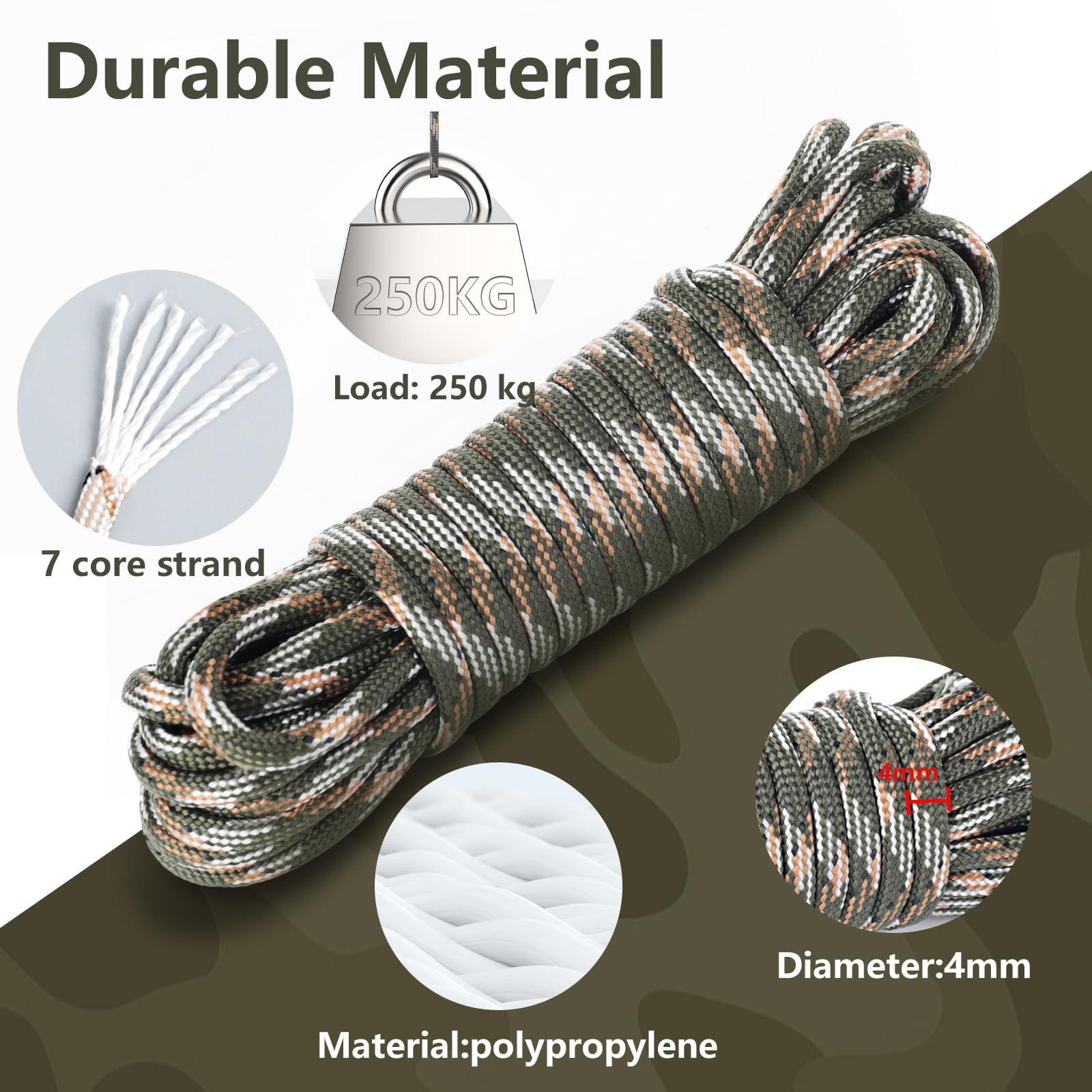 Romon Paracord 550 30 Metros, Cuerda Paracord 4mm, Cuerda Escalada, Cordino 7 Hebras, Cuerda para Toldo Exterior, Cuerda Camping, Cuerda Tendedero