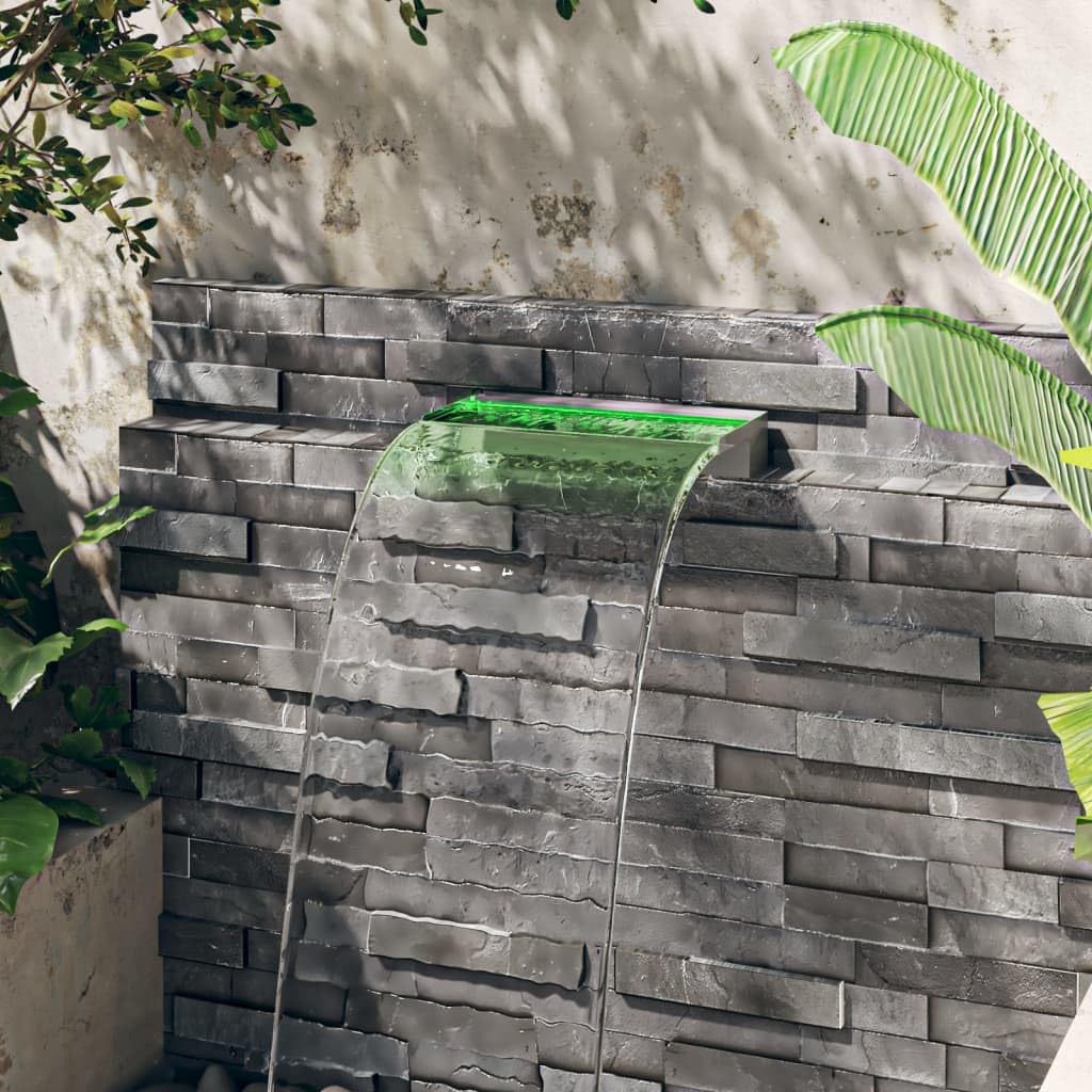 vidaXL Fuente Cascada con LED RGB para Jardín Estanque Patio Exterior Piscina Aporte Decorativo Relajante Luces Vista Sonido Acero Inoxidable