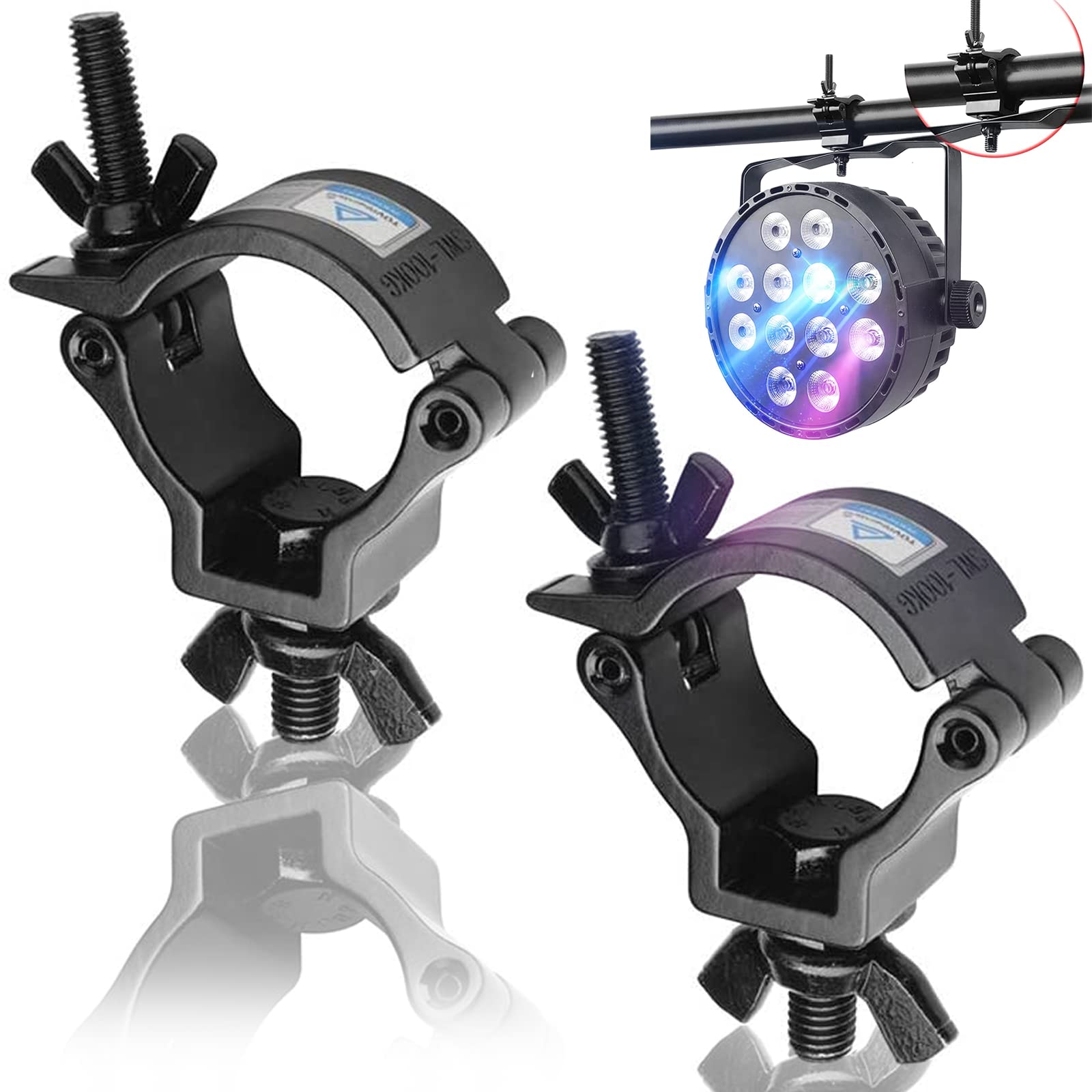 2 Pezzi Truss Clamp(48-51mm), Morsetto da palcoscenico in finitura di lega di alluminio, Montare Morsetti Luce della fase Lega di alluminio Hook Heavy Duty 100KG per Agganciare Teste Mobili LED