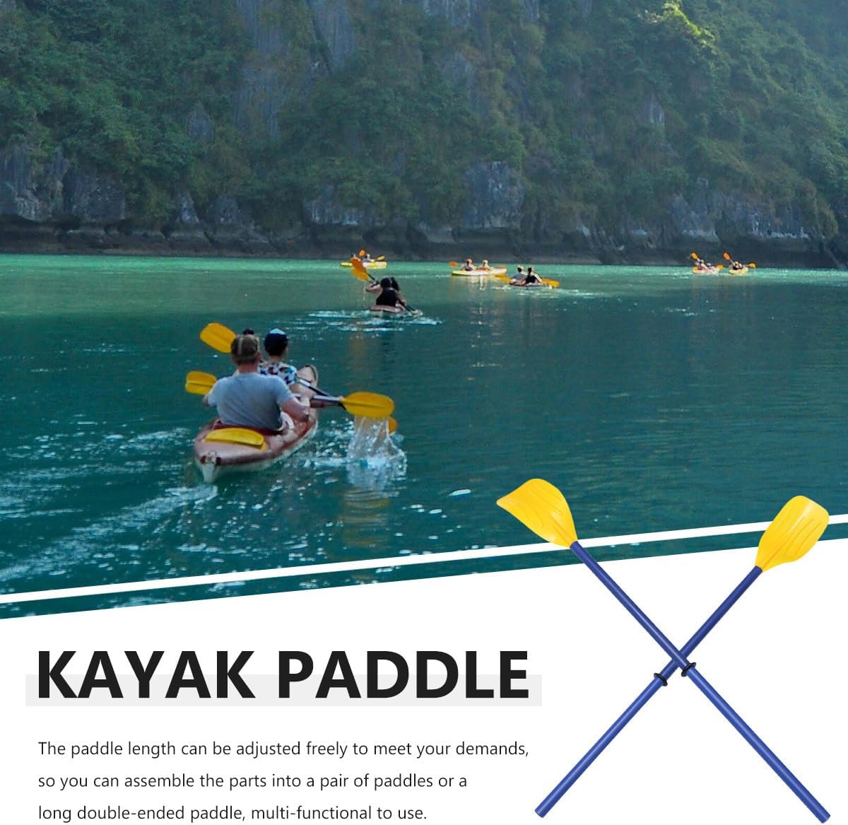 LALAFINA Pp Kayak Paddle 2pcs Removable Plastic Boat Oars with Yellow Blades and Blue Shaft, Portable Canoe Rafting Paddles for Kayaking and Inflatable Boats