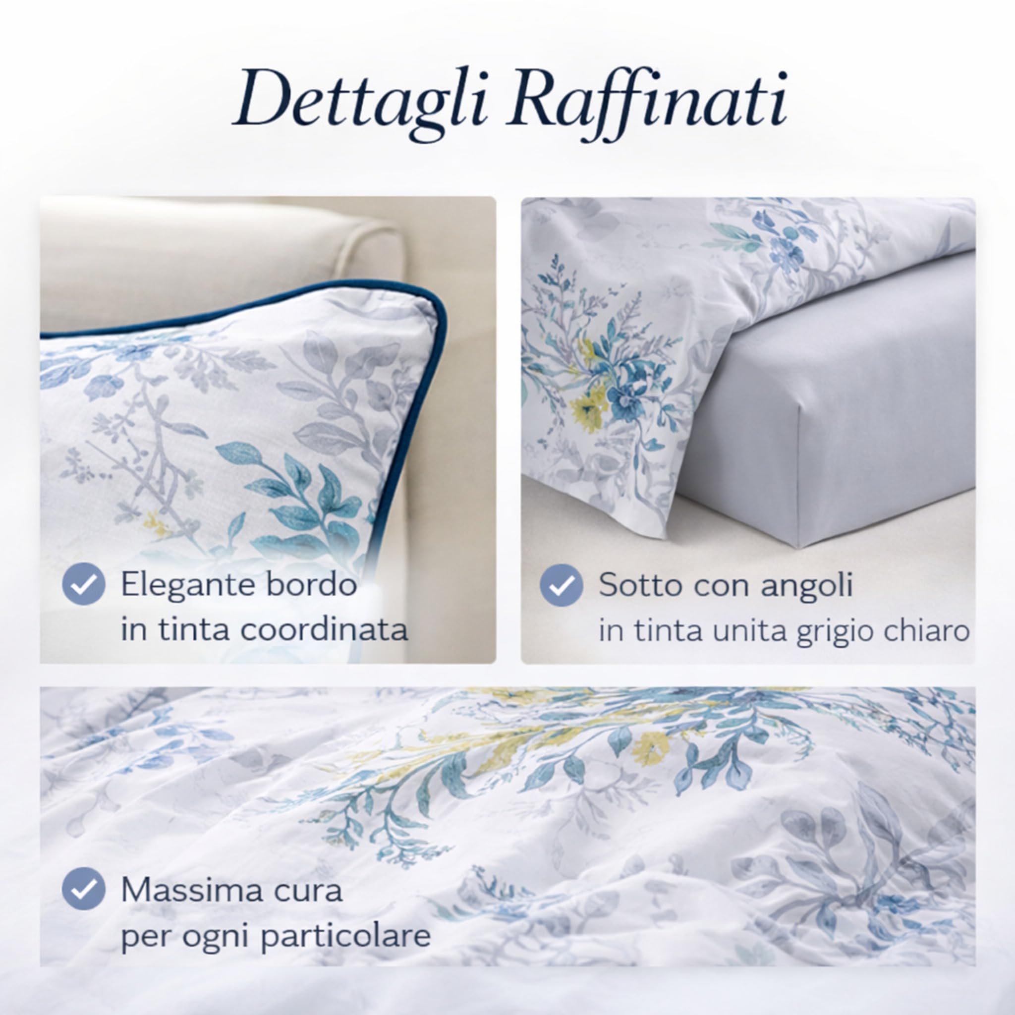 Completo Lenzuola Matrimoniale in Raso di Cotone 300 Fili Galizzi Carrie – Set Letto 250x295 cm con Angoli 180x200 h30 + 2 Federe con Piping – Floreali Made in Italy (Pietra)