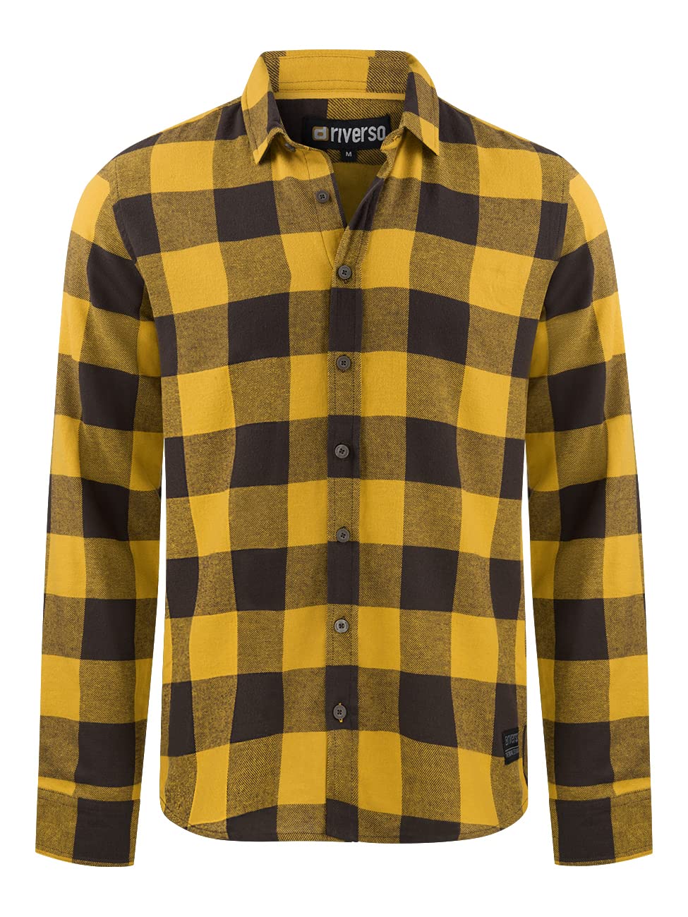 riverso RIVArne - Camisa de Manga Larga para Hombre, Corte Normal, a Cuadros, Color Gris, marrón, Amarillo, Rojo, Verde, S - 5XL, 100% algodón