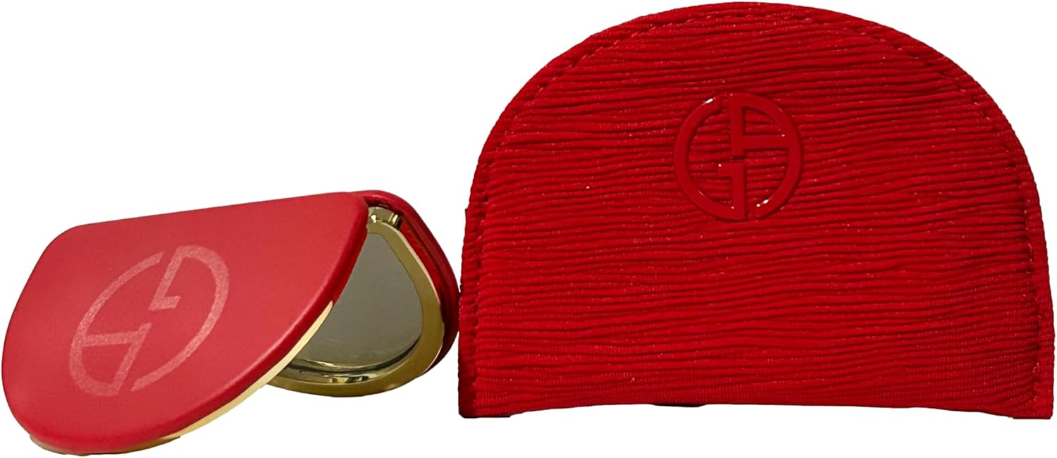 GIORGIO ARMANI Small RED Beauty Mirror Curved/Half Moon Compact Makeup Fashion Mirror Travel Size (3" L x 2" H) - 2253