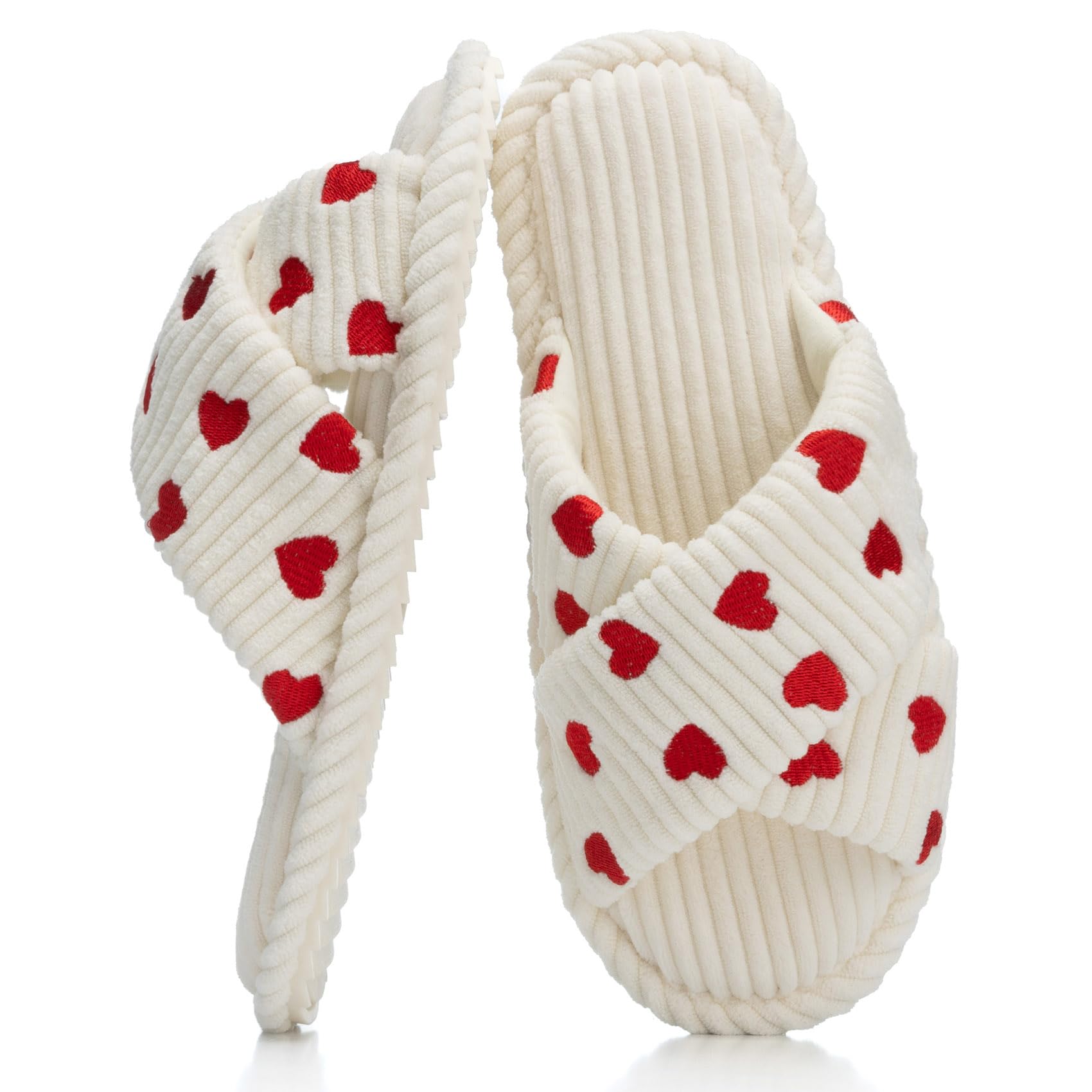Slippers for Women Memory Foam House Bedroom Corduroy Crossbands Open Toe Slides Sandals Shoes Comfy Trendy Gift for